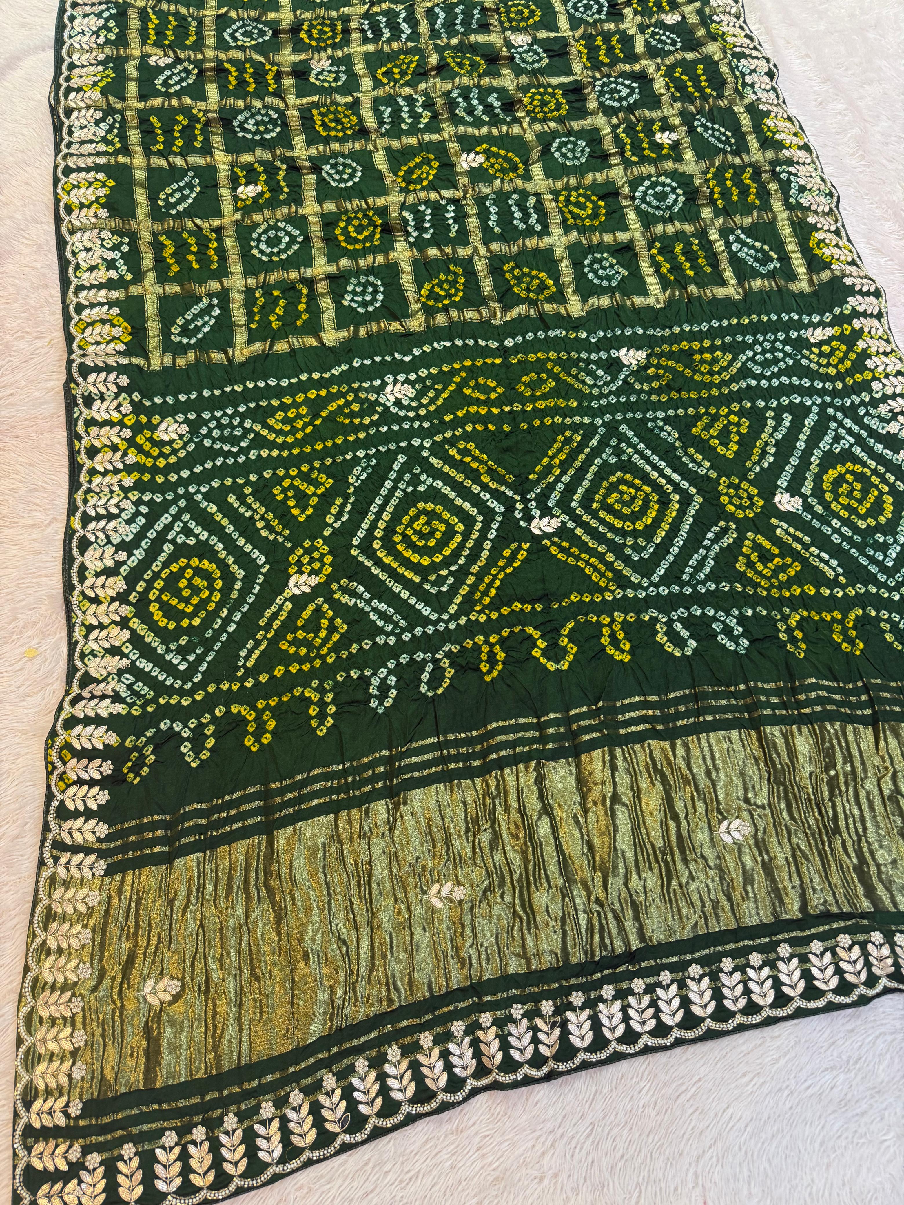 Traditional Pure Modal Gajji Silk Ghatchola  Saree With Handwork X Handwork