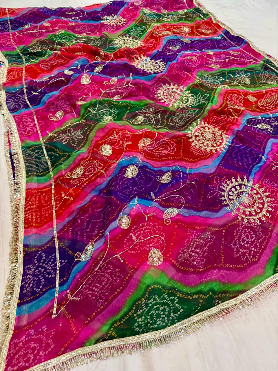 Beautiful Multi colour Royal Georgatte Saree With Handwork