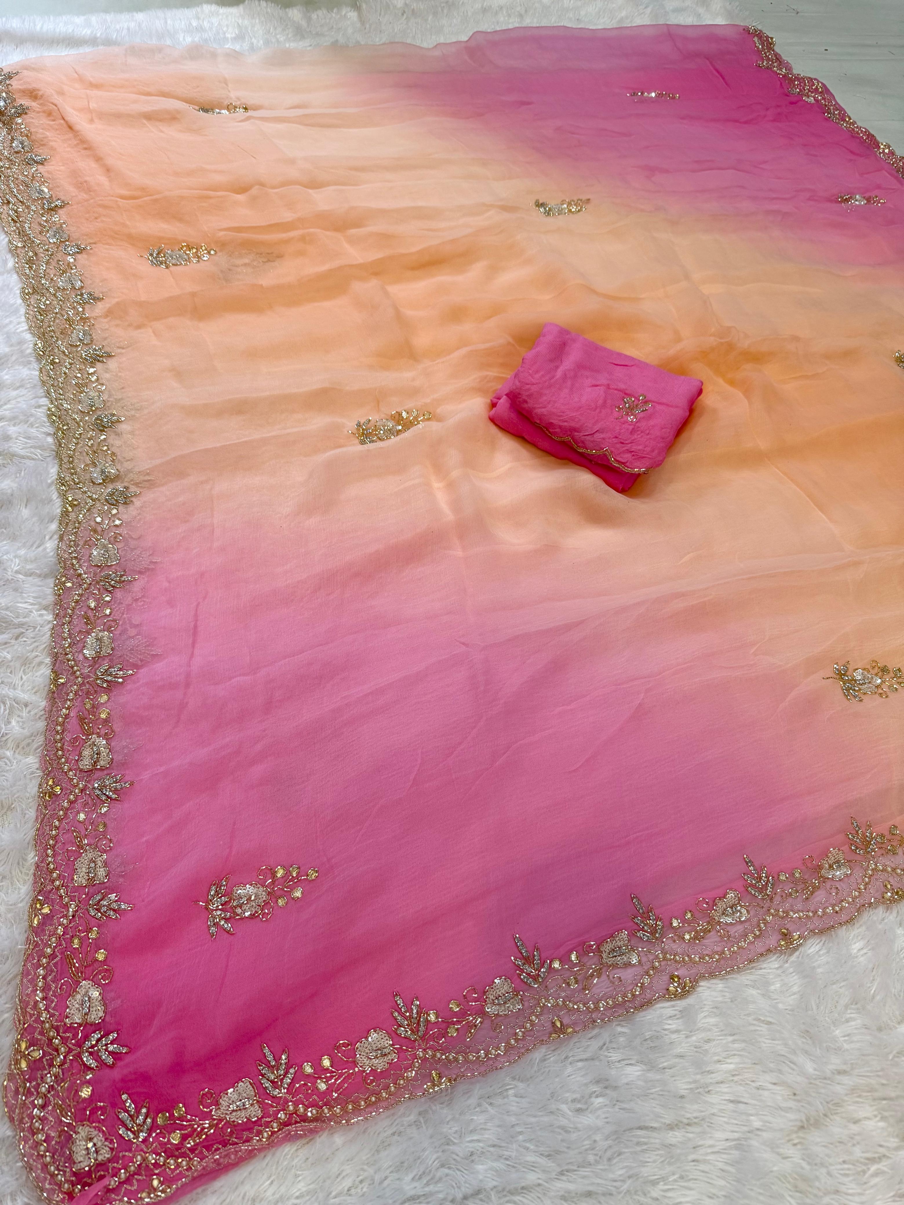 Pure Chiffon Saree With Premium  Handwork