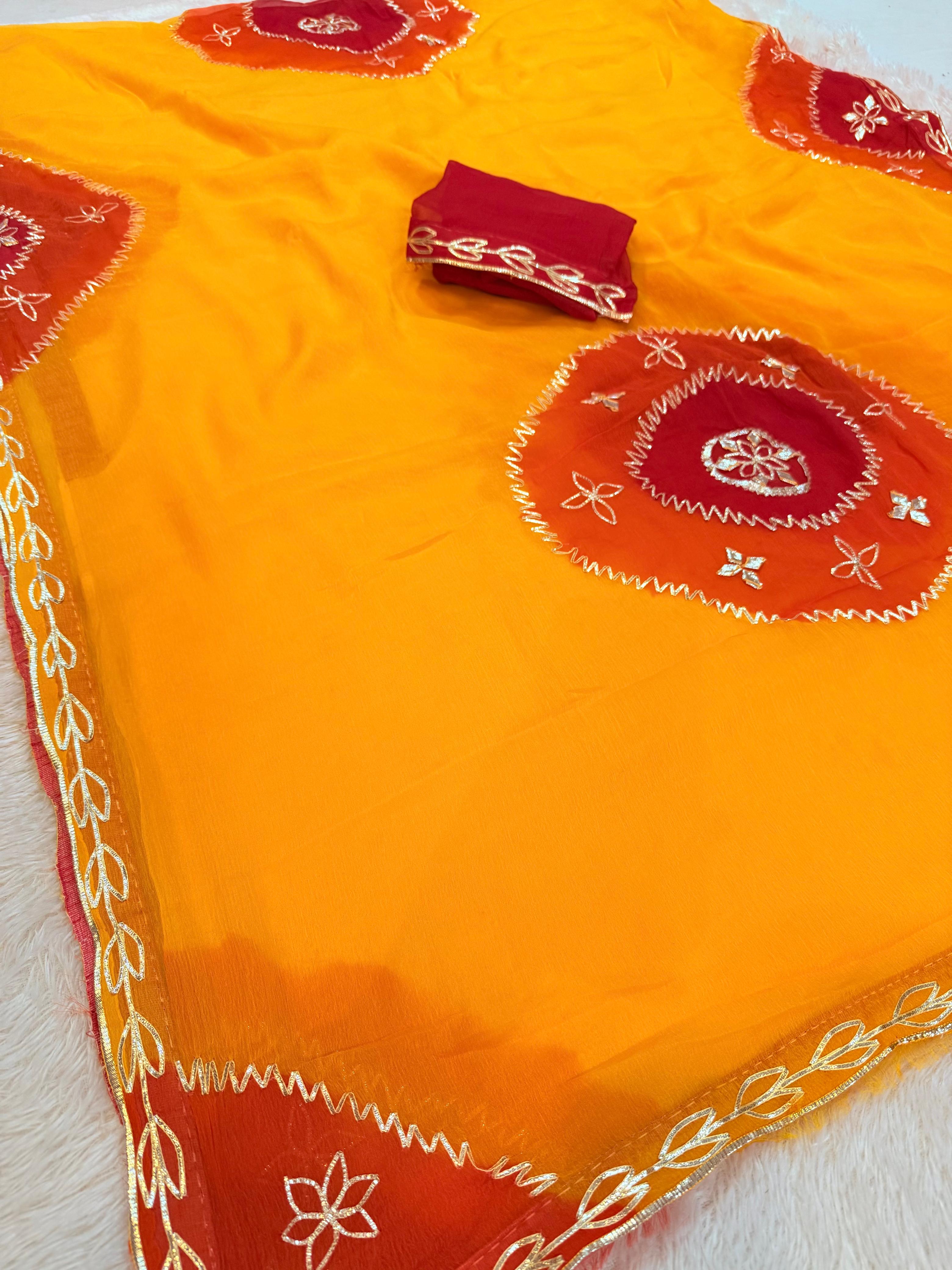 Traditional Semi Chiffon Sareee With Gotta patti Work