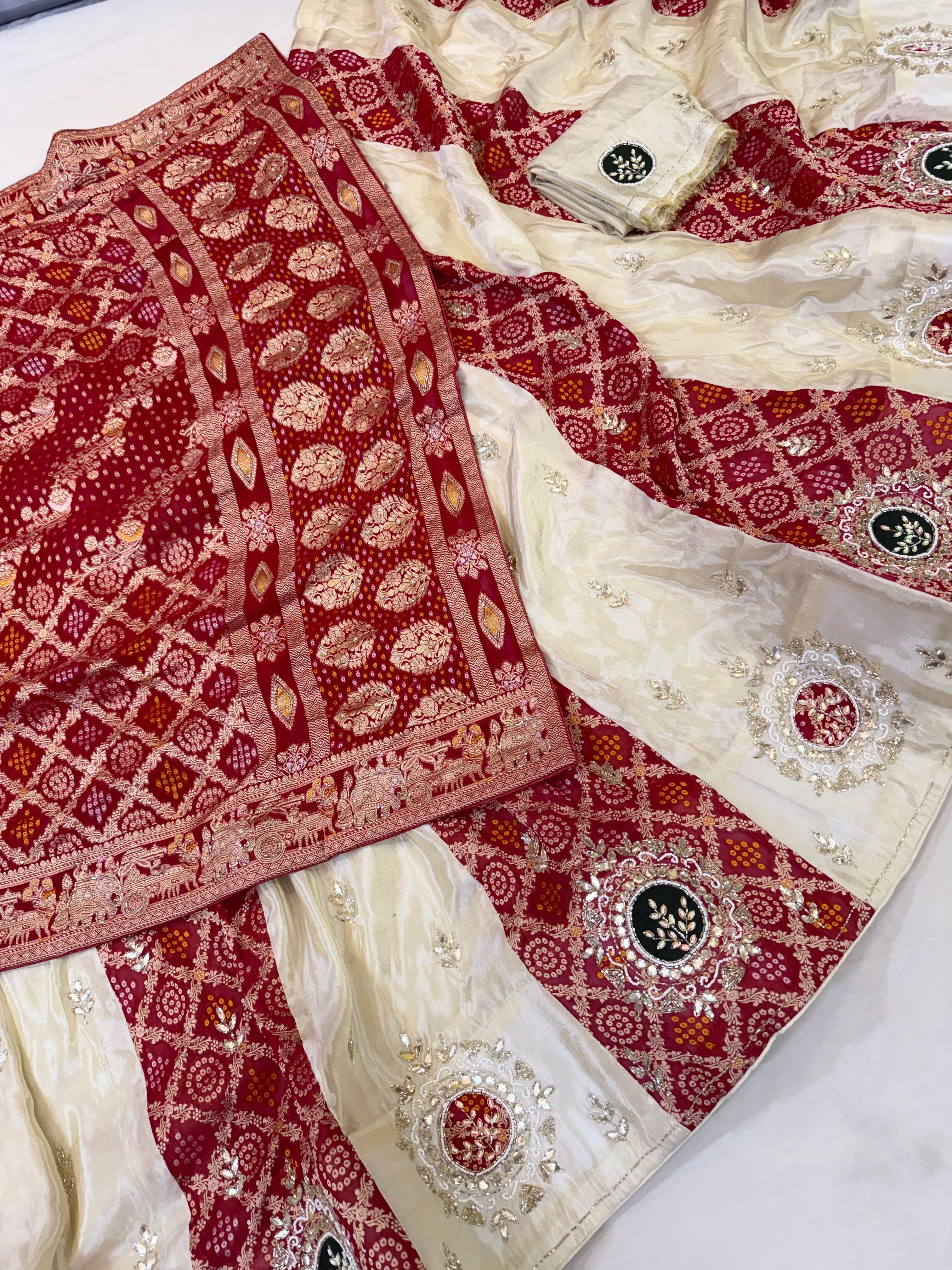 Beautiful Cosmos Fabric Lehenga With Handwork X Geogette Weaving Dupatta