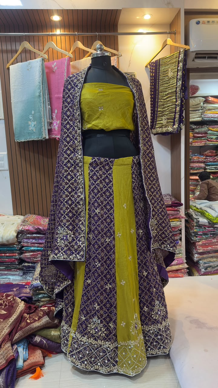 Traditional Tissue X Georgatte Dupatta Lehenga With Handwork