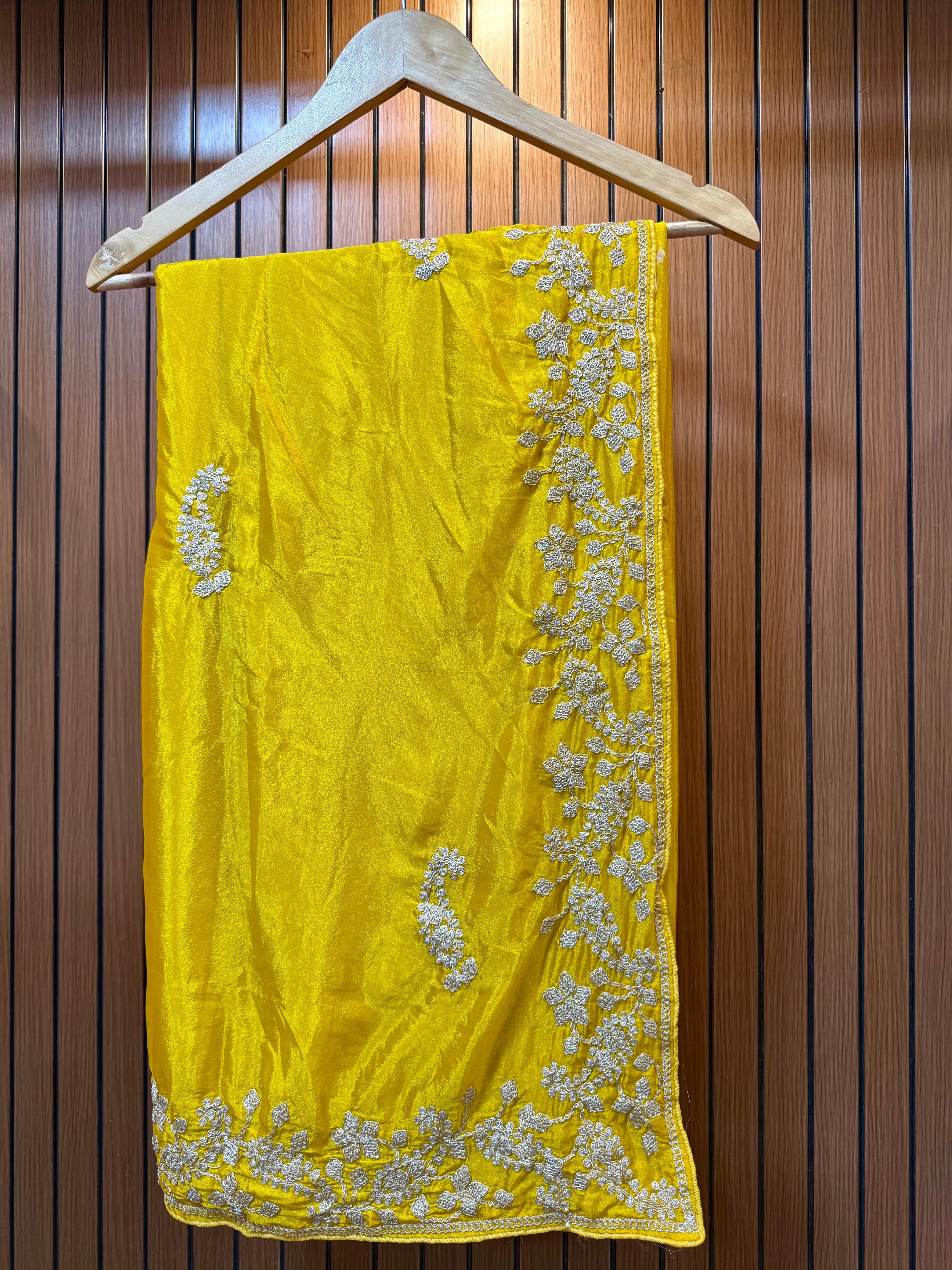 Designer Semi Chinon Saree With Handwork