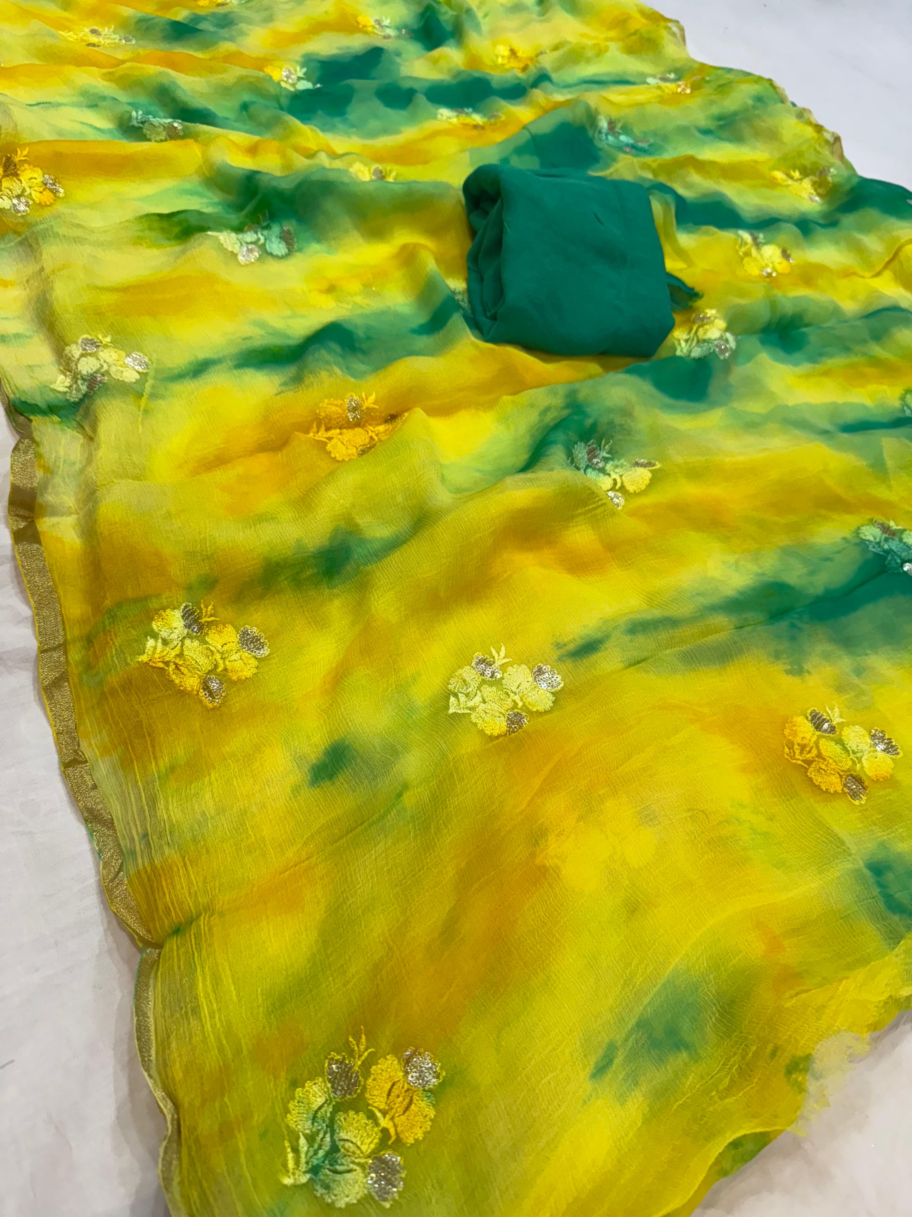 Latest Chiffon Saree With Handwork