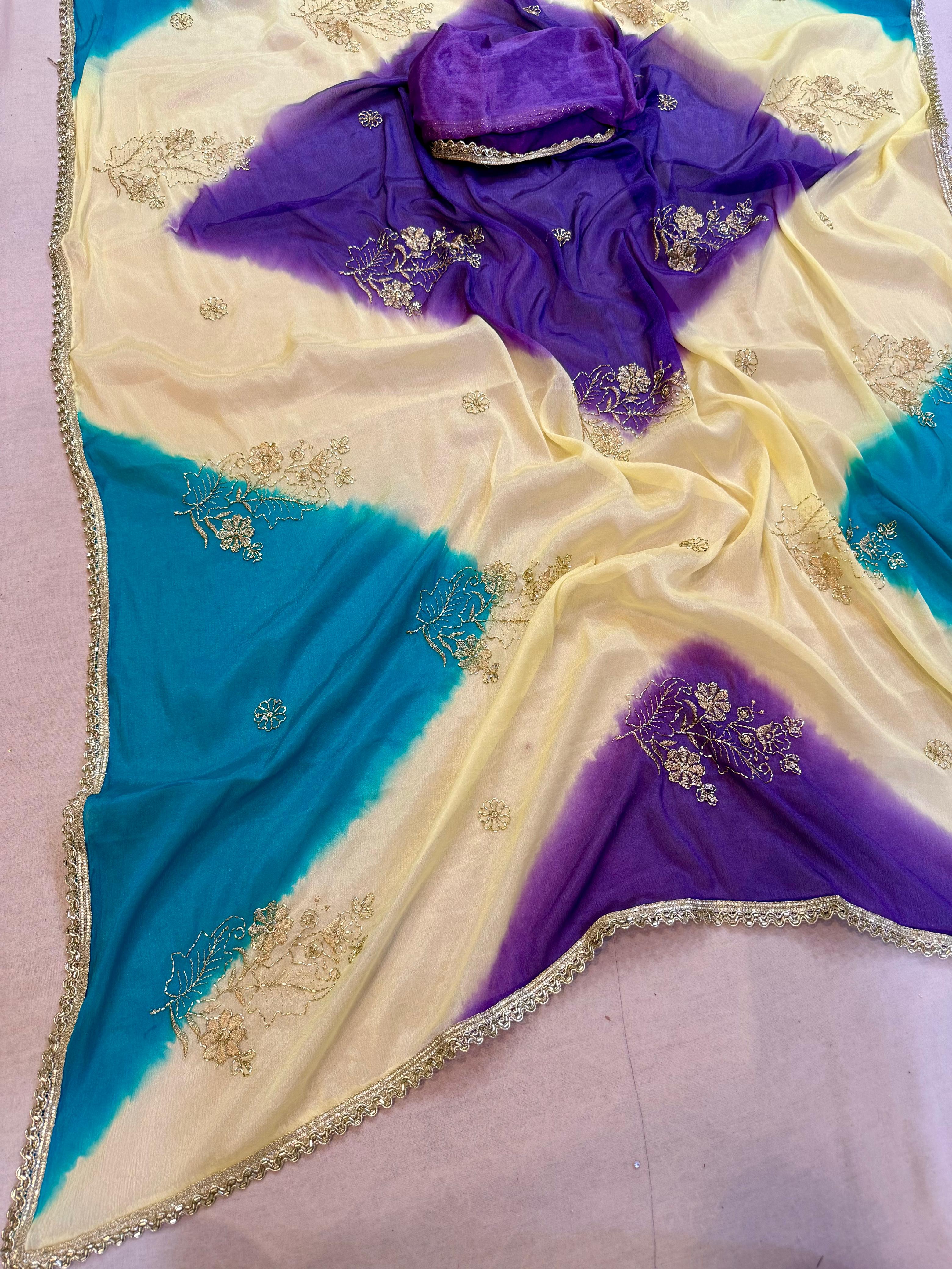 Beautiful Multi Dye Saree With Fancy Work