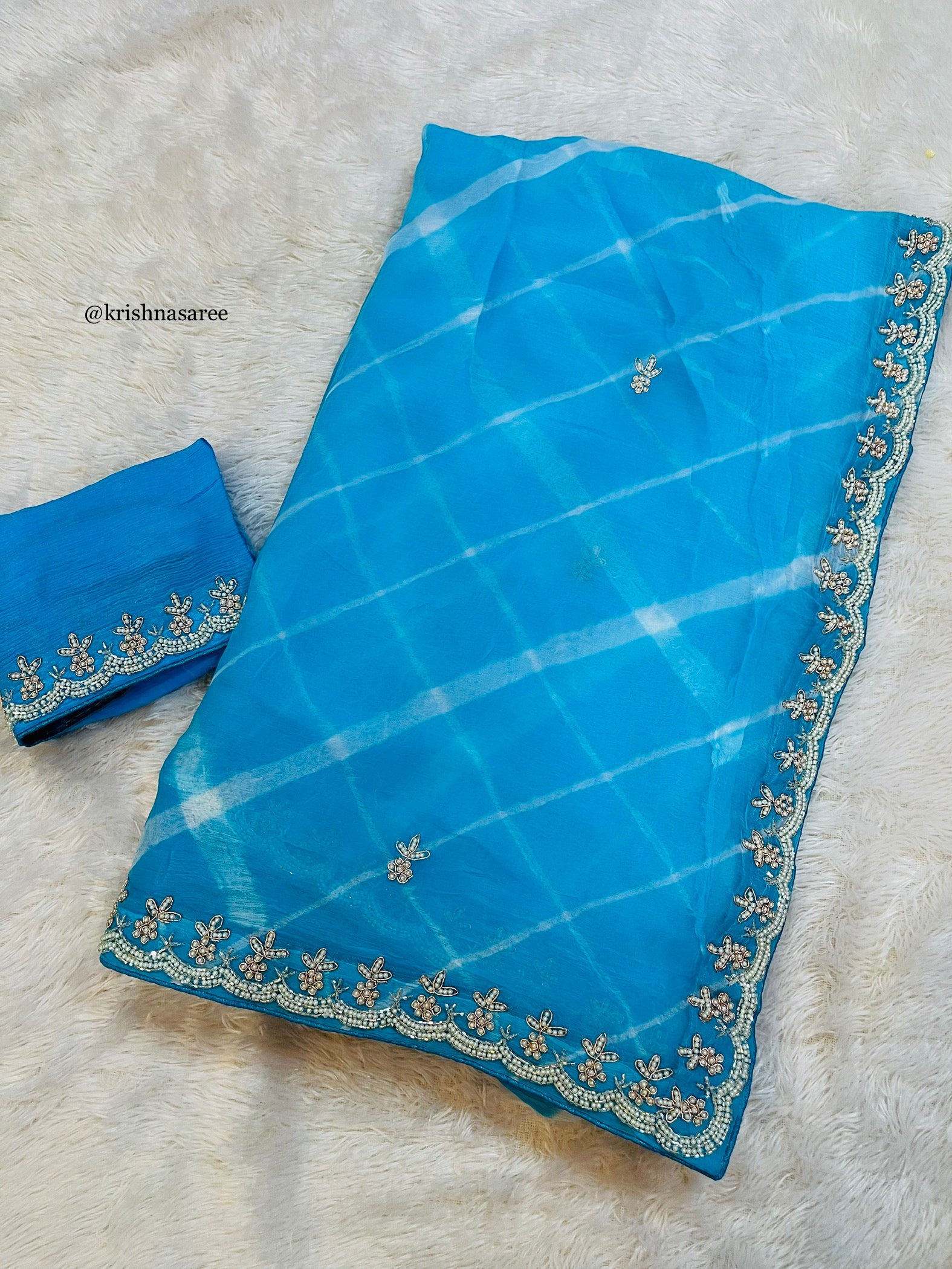 Beautiful Pure Chiffon Lahariya Saree With Handwork