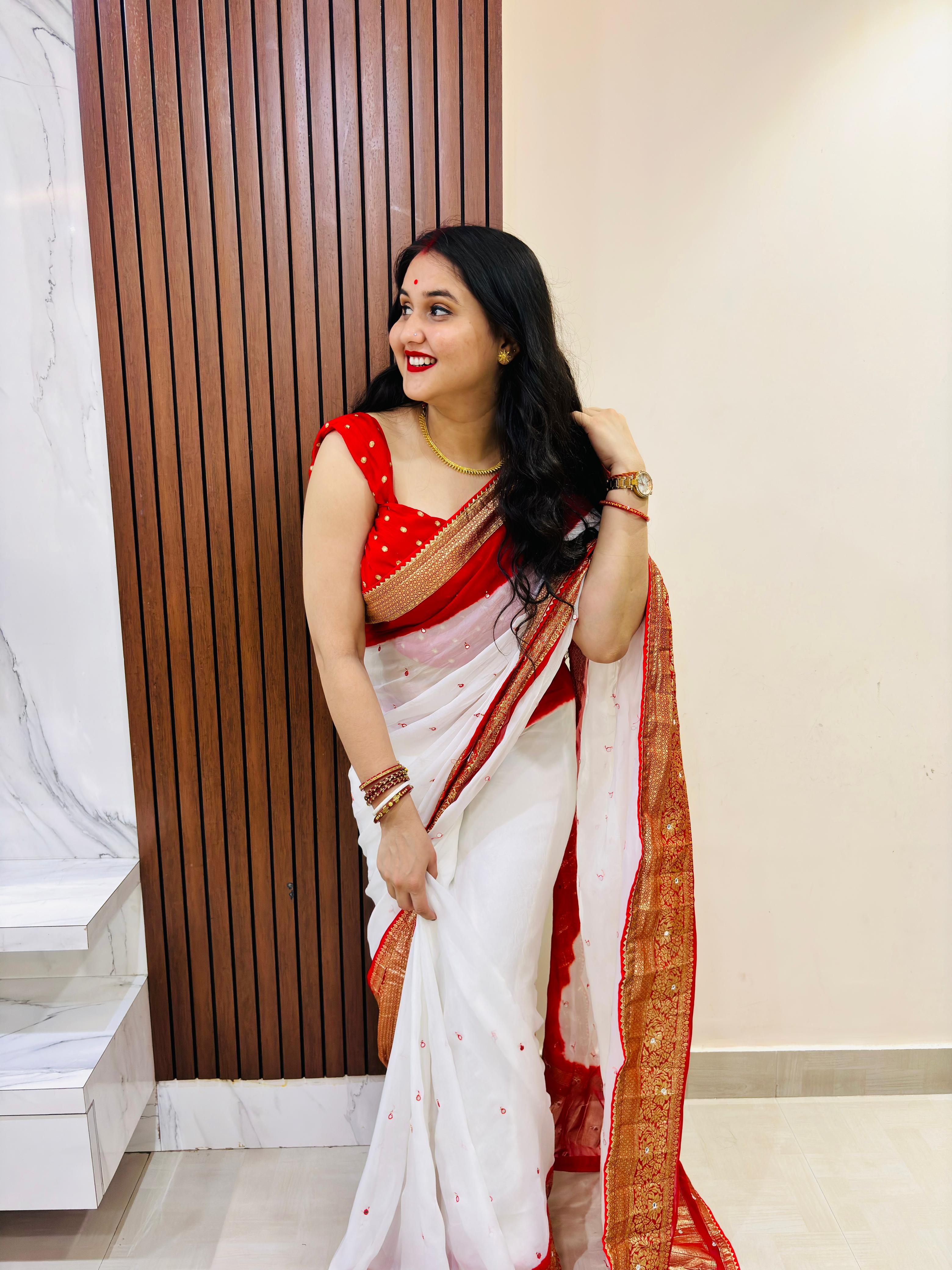 Beautiful Traditional Fag Soft Pure Organza Saree With Handwork