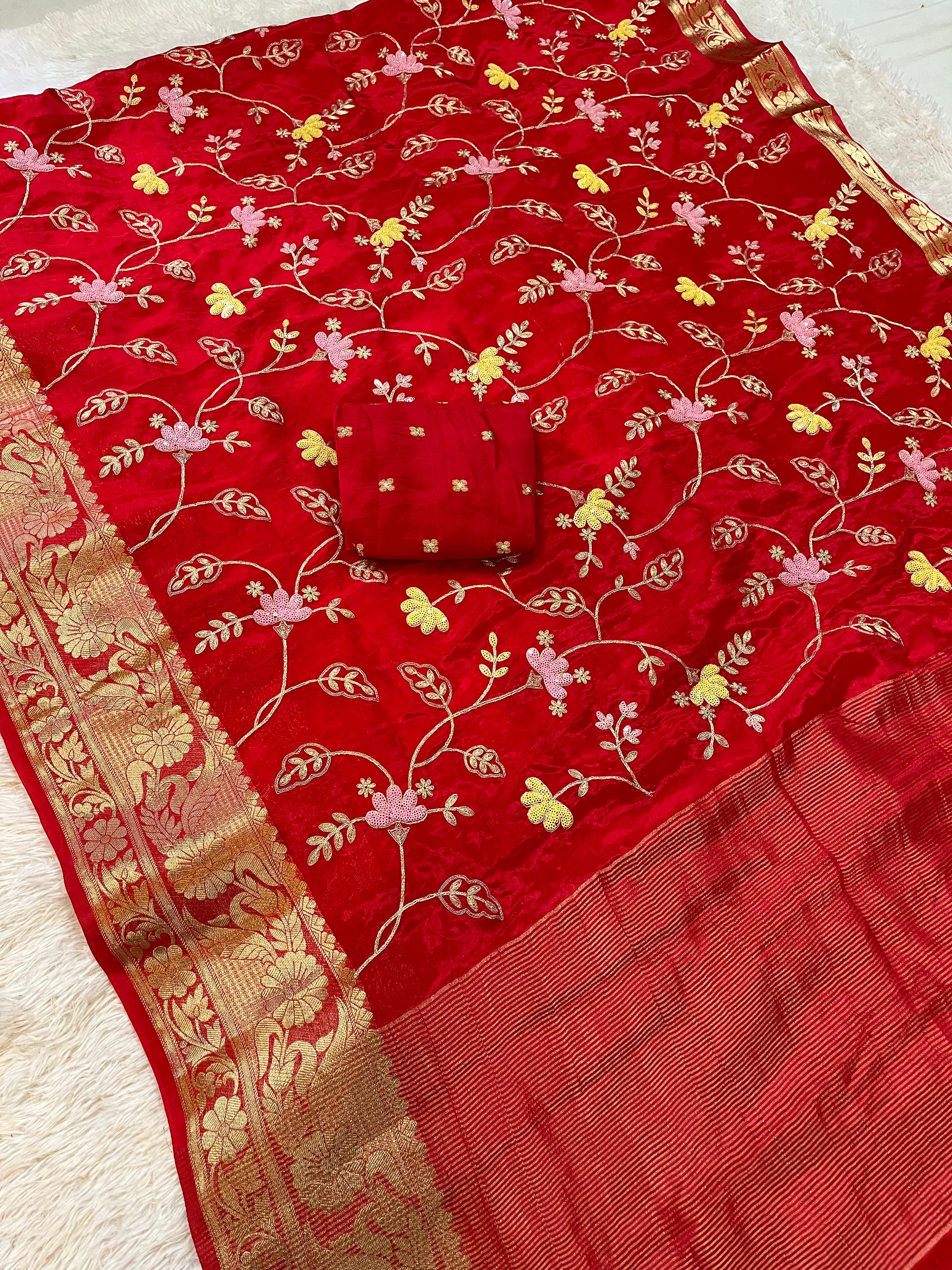 Latest Pure H O Silk Saree With Sequence X Pittan Work