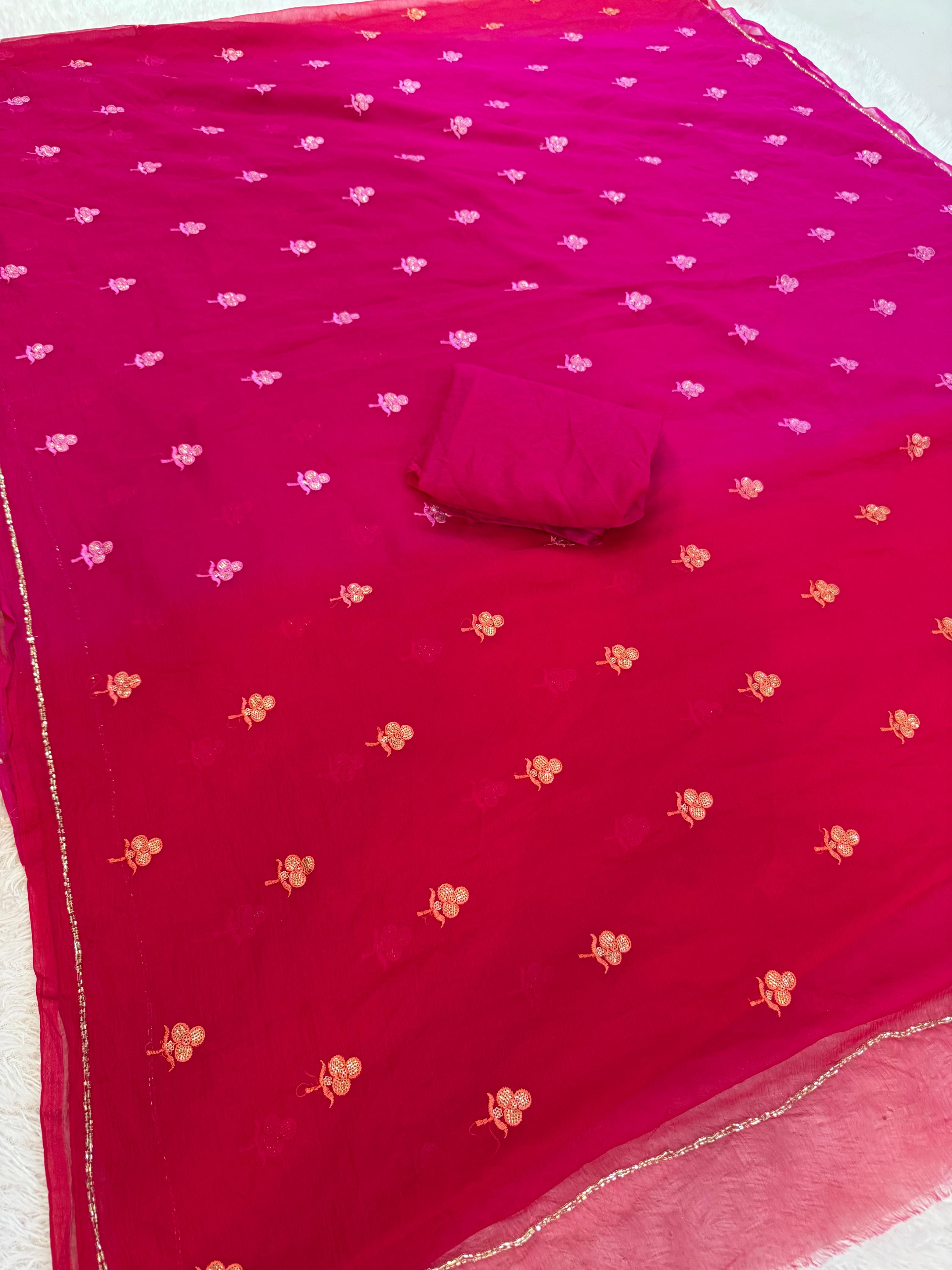 Designer Semi Chiffon Multi Dye Saree With Handwork