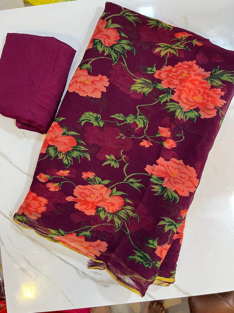 Jaipuri Summer Chiffon Print Saree