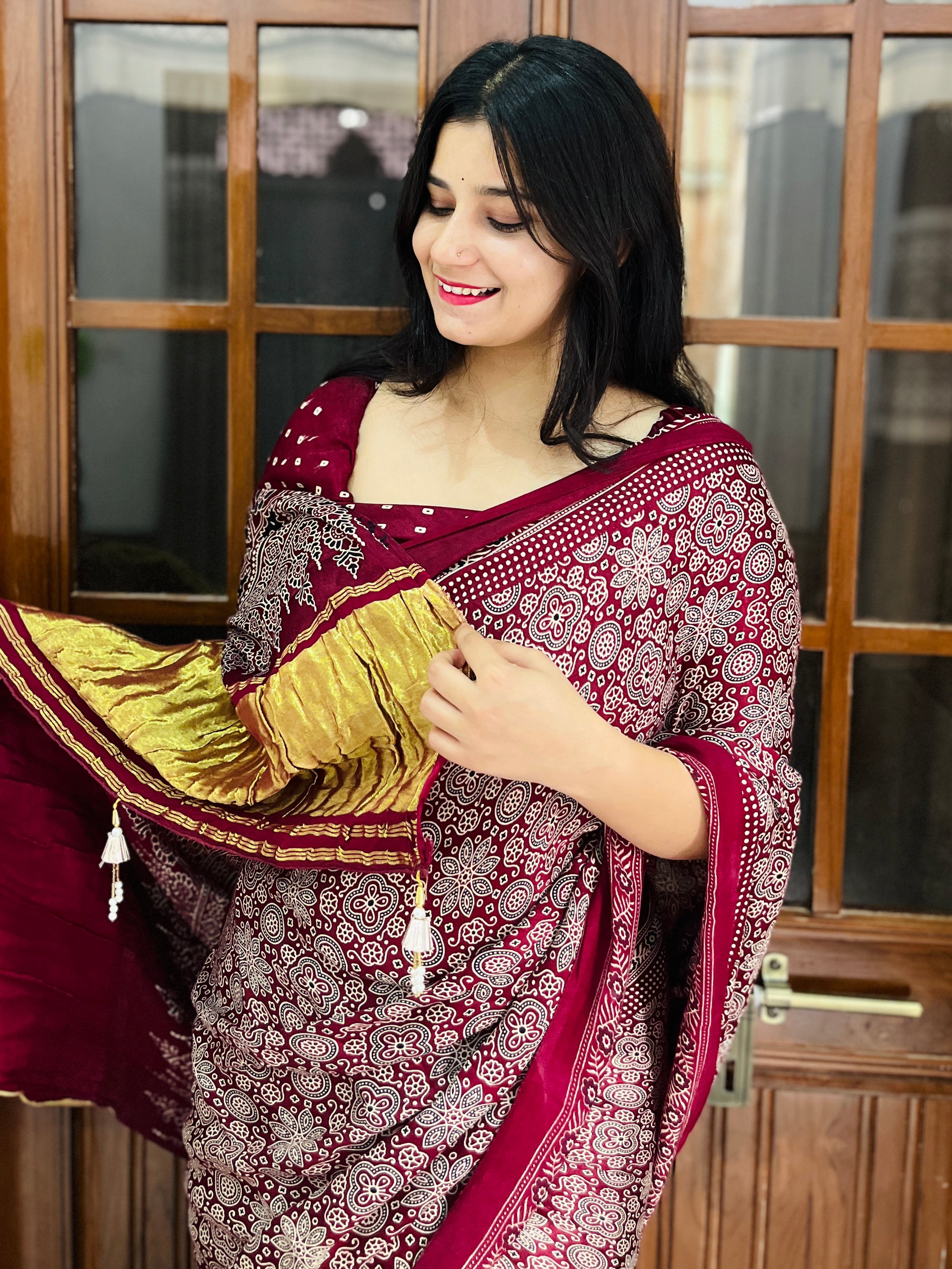 Beautiful Modal Silk Ajrakh Print Saree