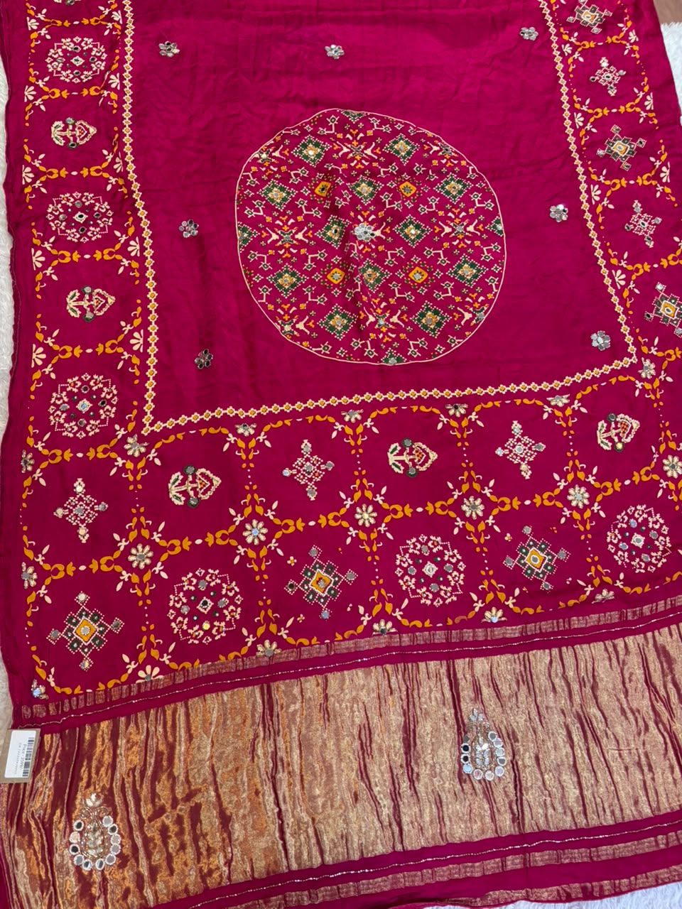 Modal Gajji Silk Saree With Ajrak print & Handwork