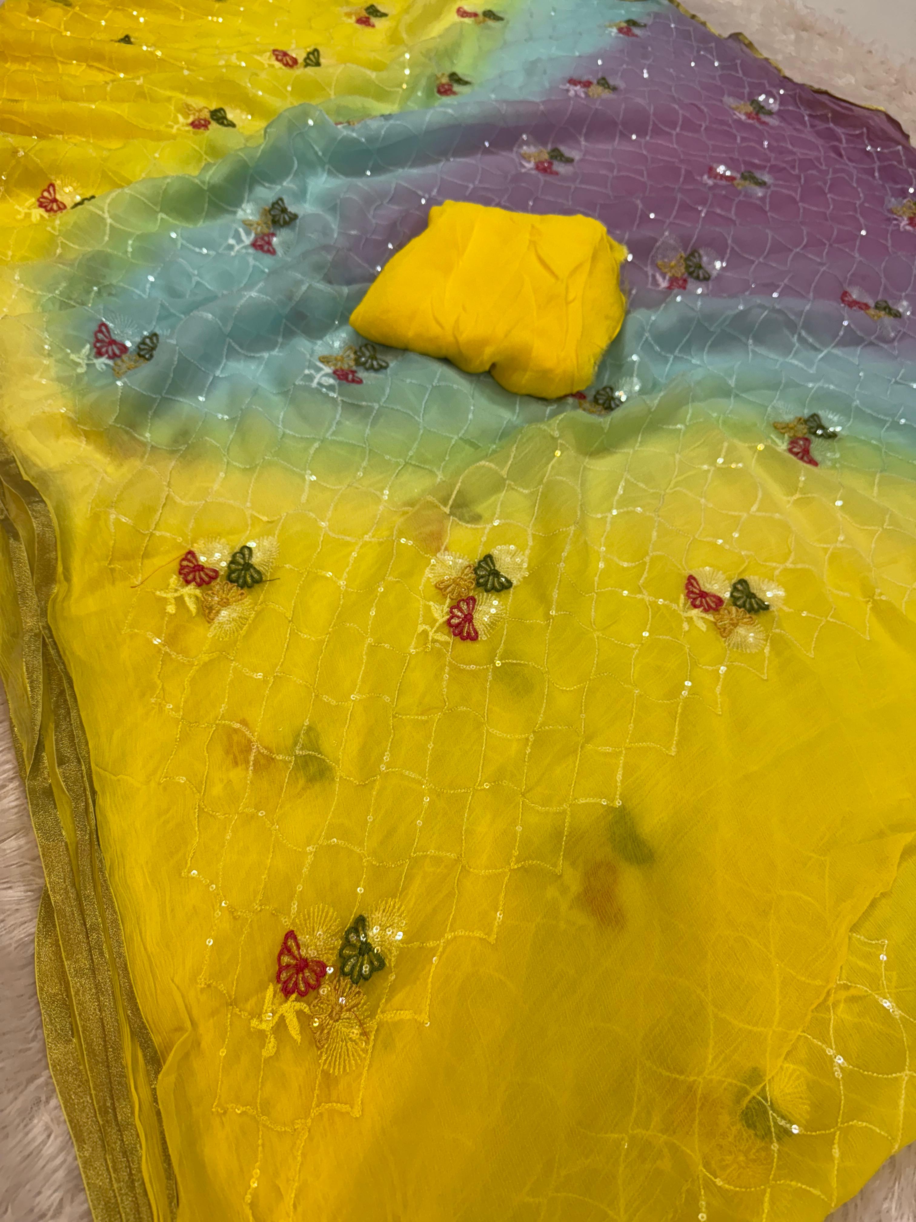 Designer Pure Chiffon Saree With Handwork