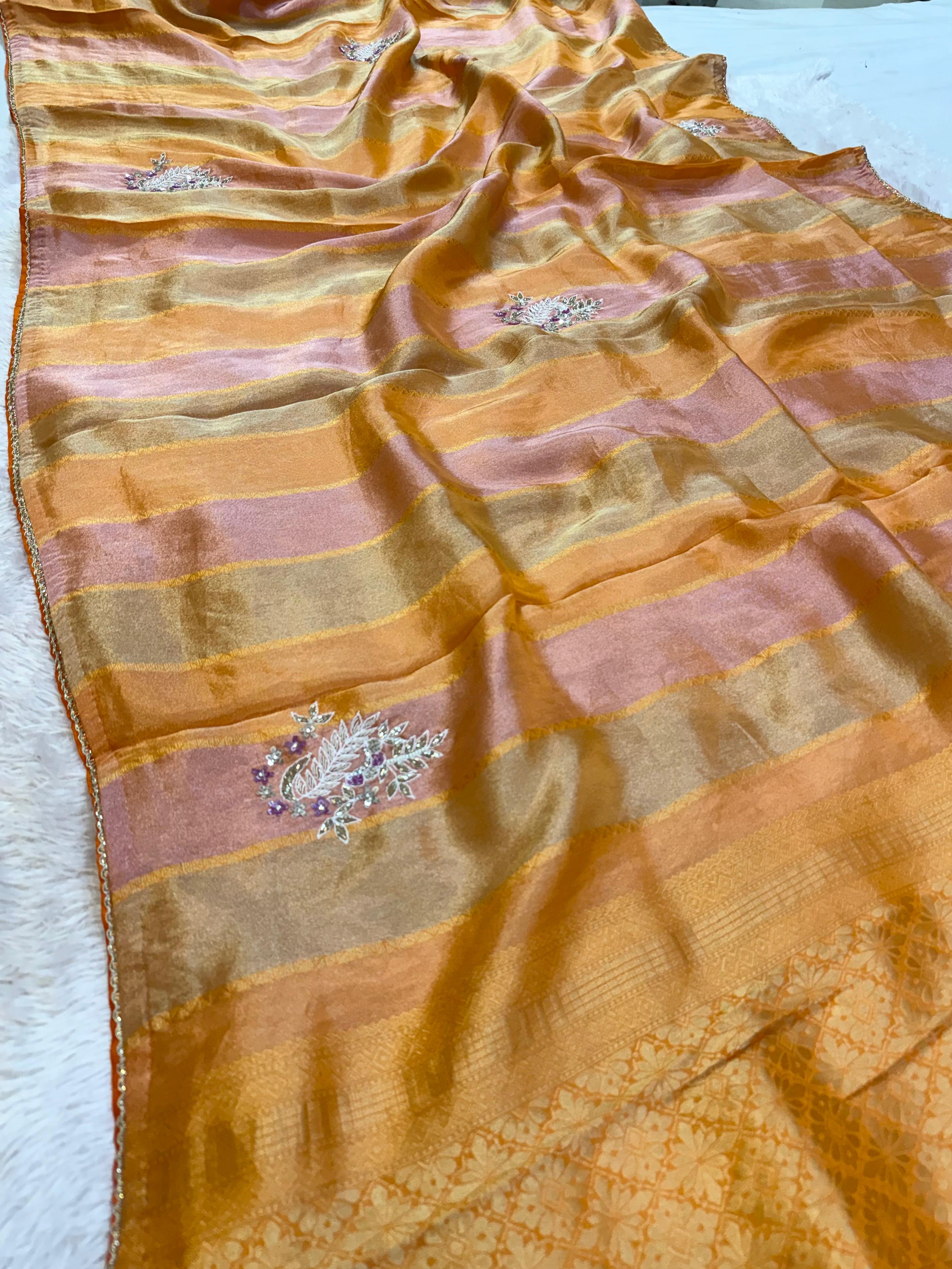 Designer Tissue Cosmos Saree With luxury Handwork Butta