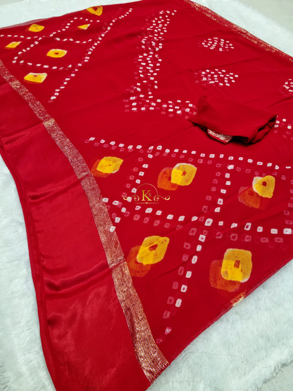 Pure Viscose Georgette Hand Bandhej Saree