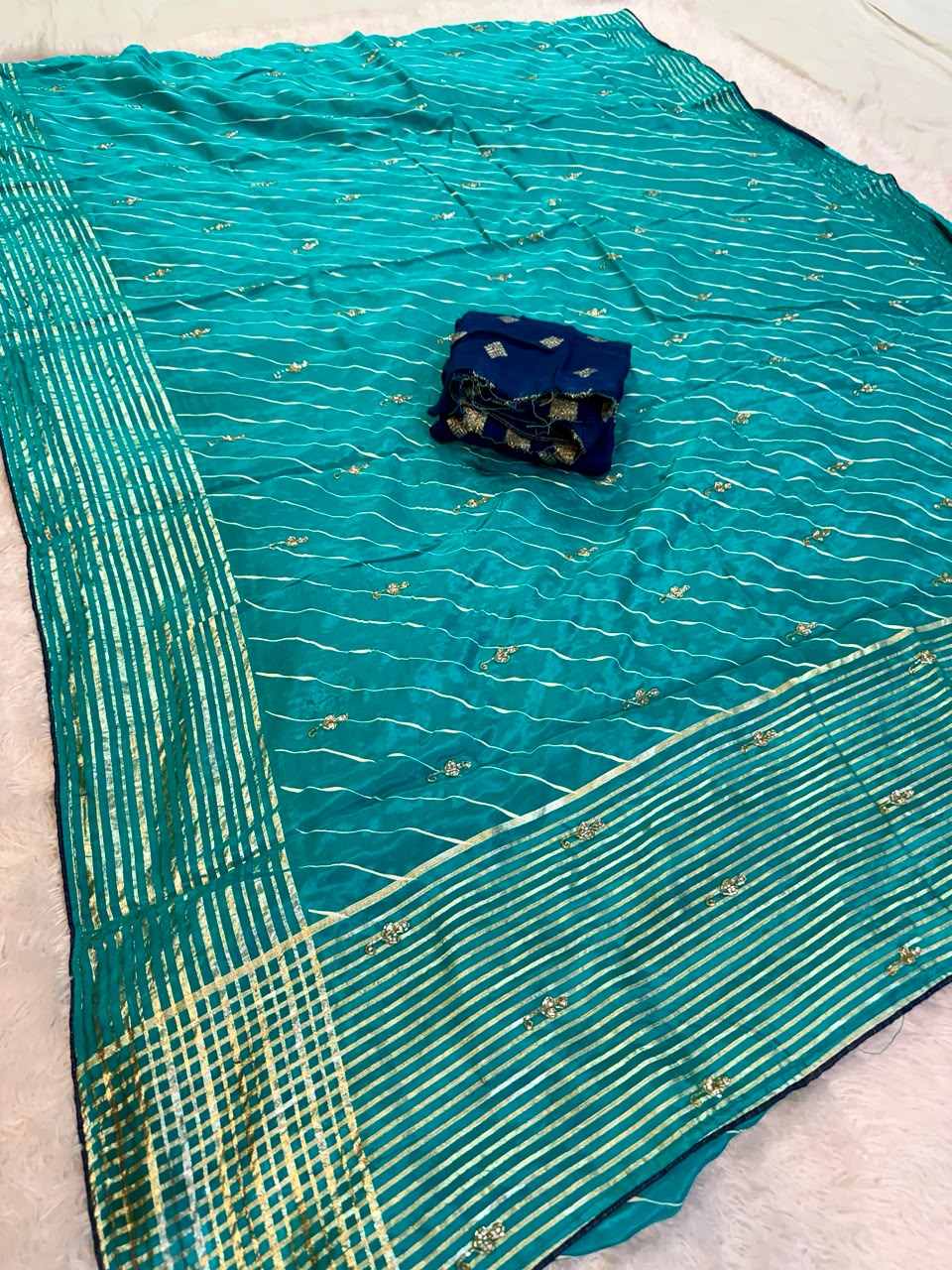 Latest H O Silk  Lahariya Saree With Handwork