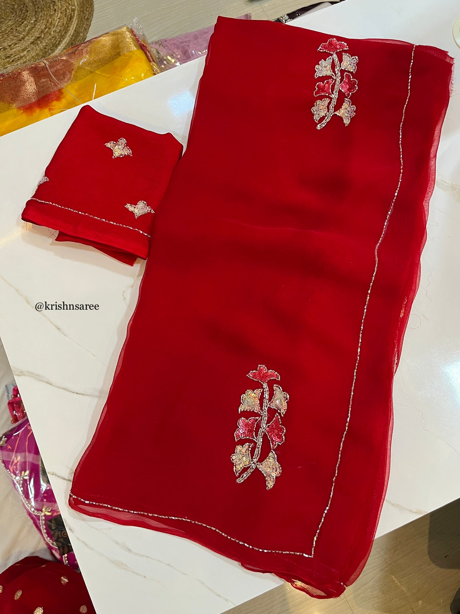 Pure Chiffon Saree With Beautiful Handwork