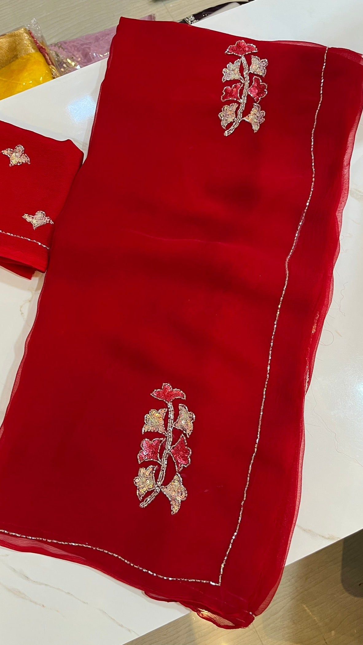 Pure Chiffon Saree With Beautiful Handwork