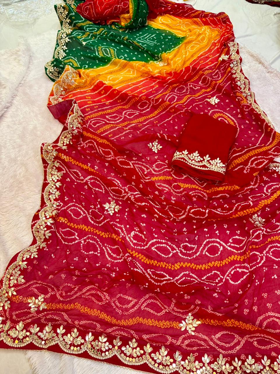 Traditional Pure Ojria Chiffon Saree With  Handwork X Gottapatti Work