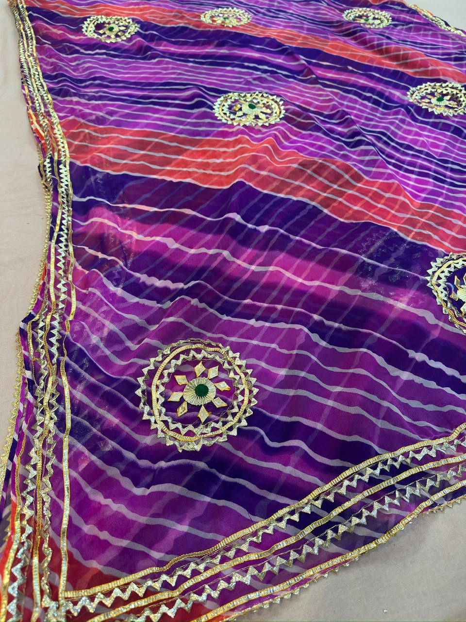 Designer Georgatte Leheriya  Saree With Gottapati Work