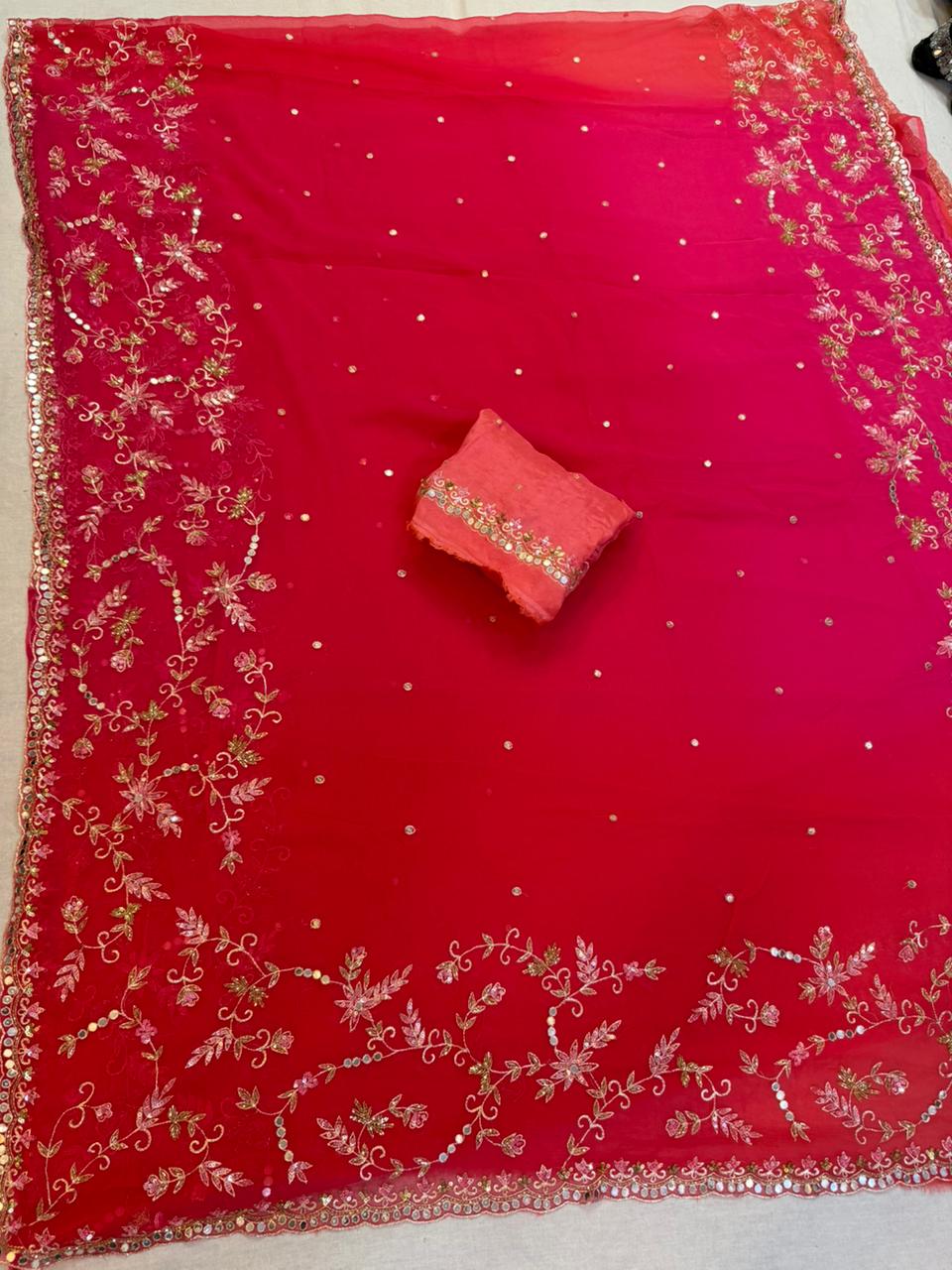 Traditional Pure Chiffon Saree With Premium Handwork
