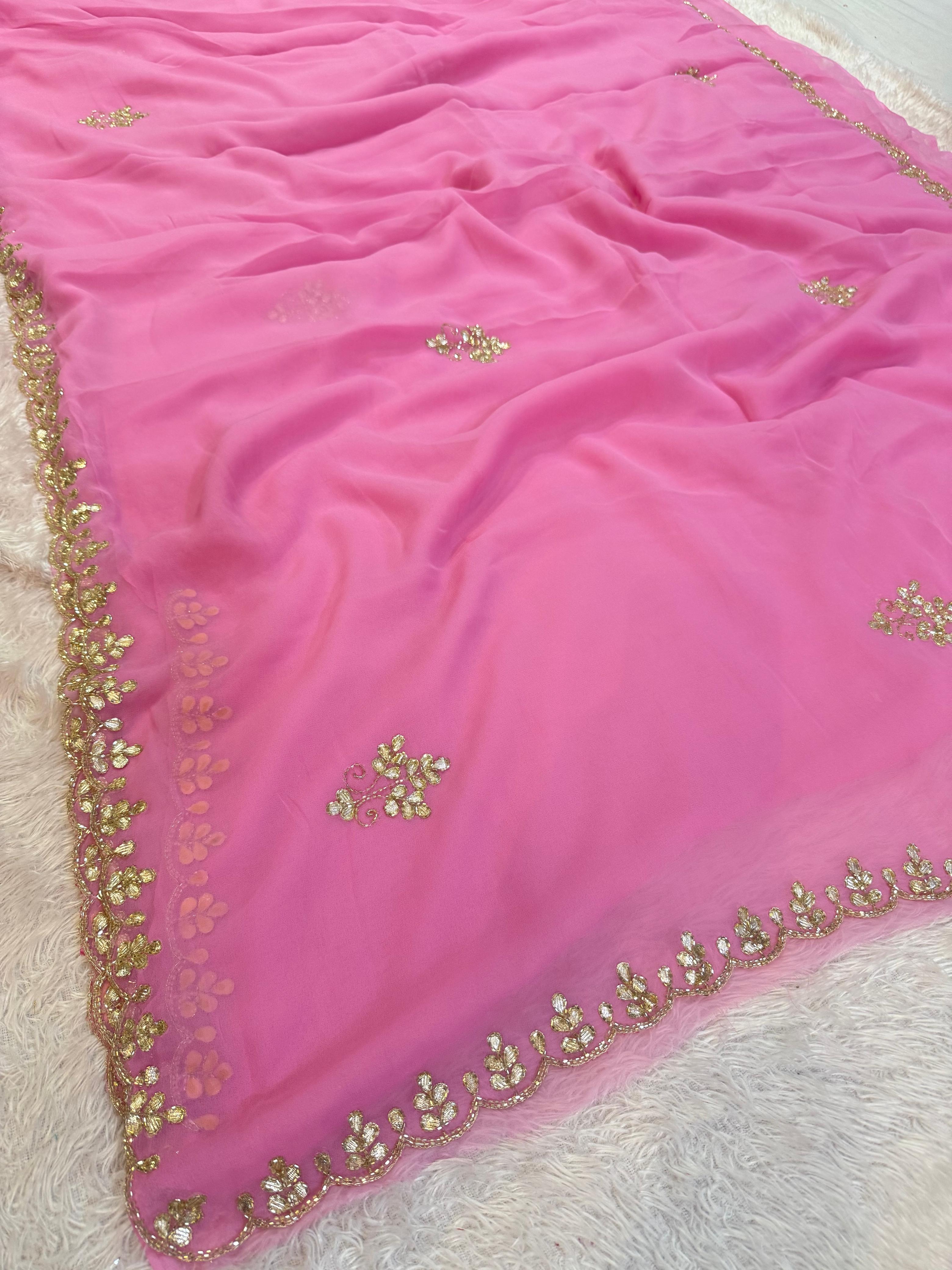 Latest Georgatte Saree With Handwork