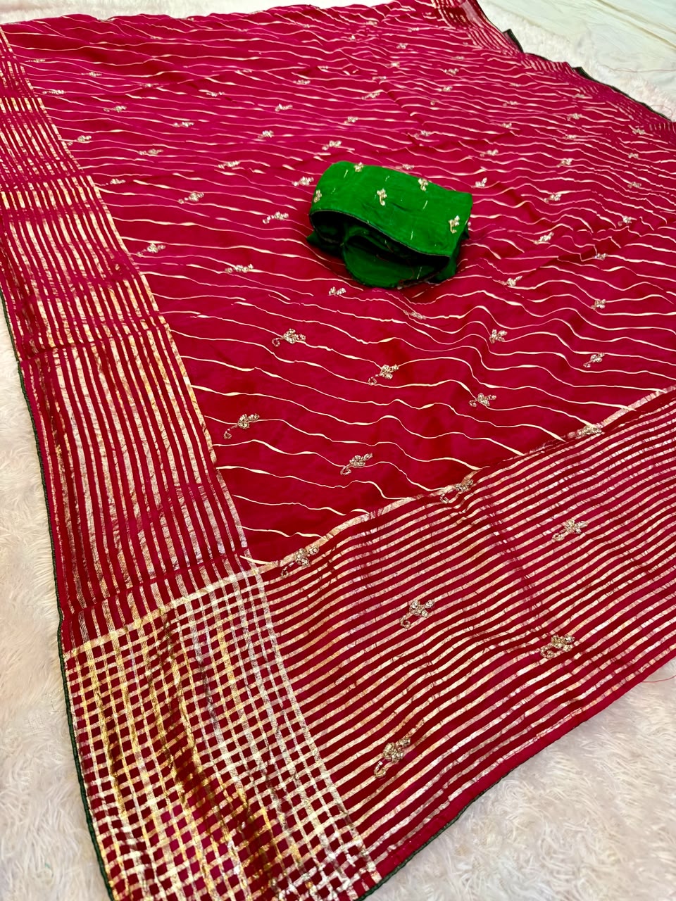 Latest H O Silk  Lahariya Saree With Handwork