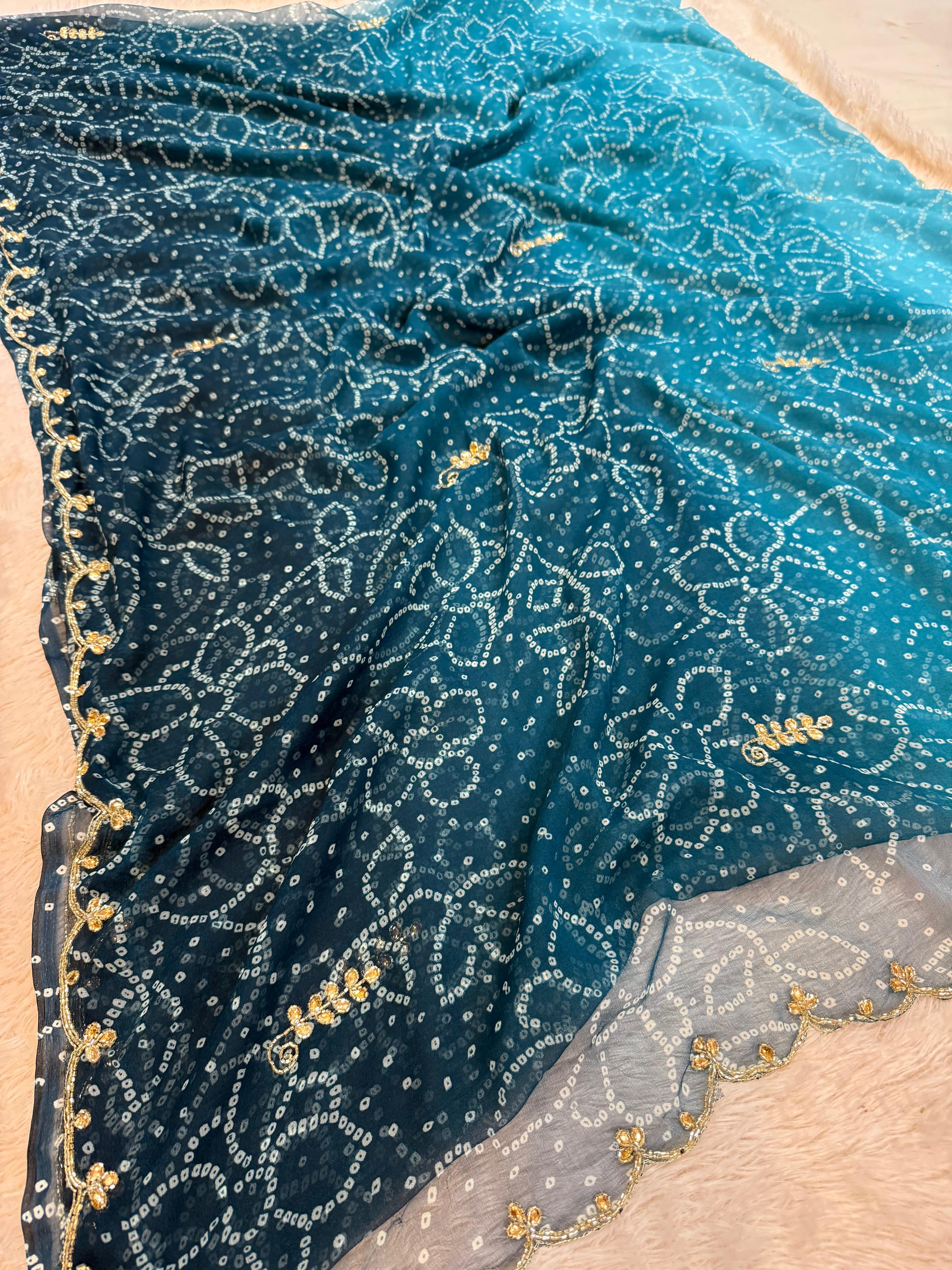 Beautiful Bandhani saree With Handwork