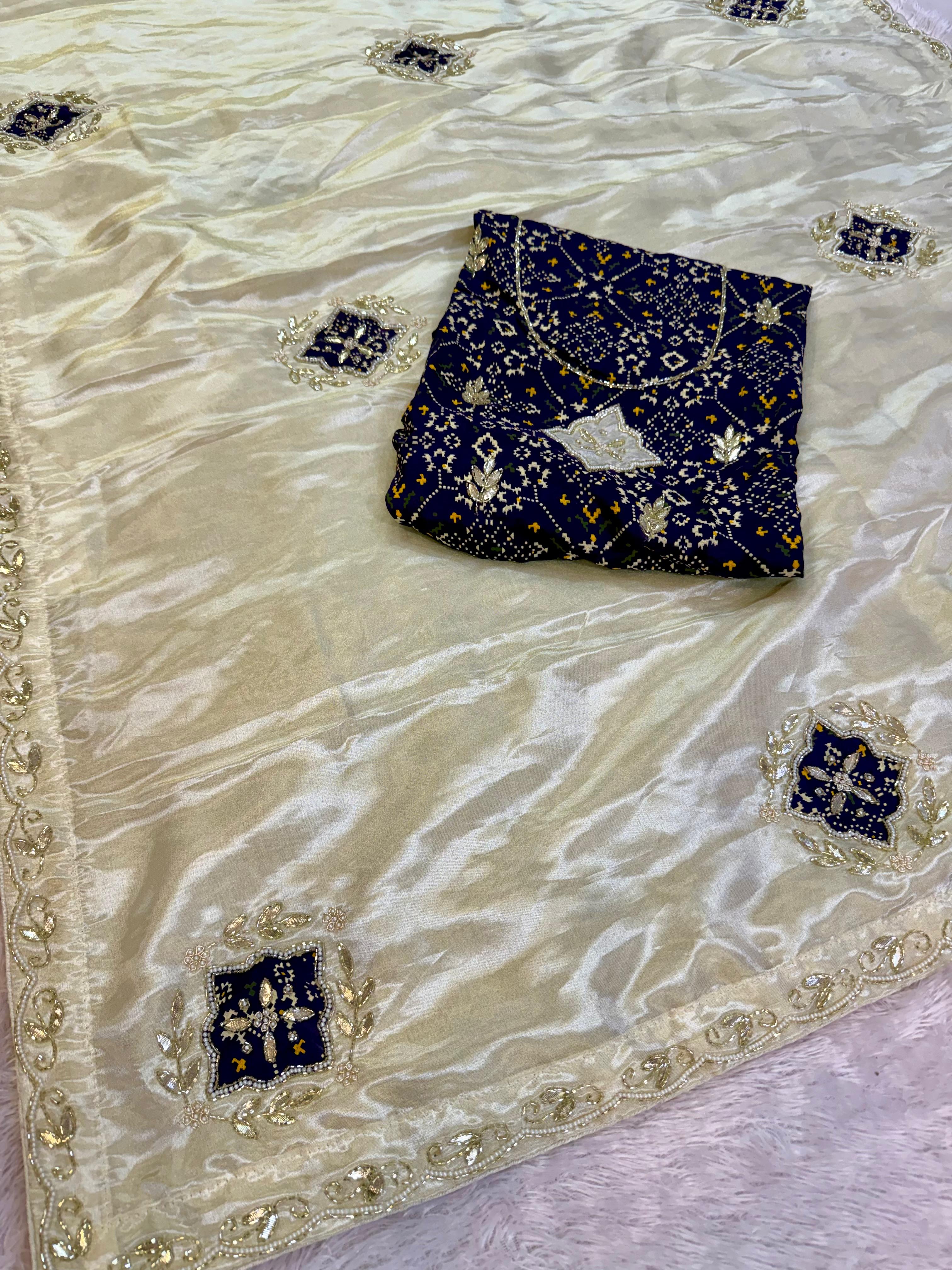 Beautiful Tissue Cosmos Saree With Handwork