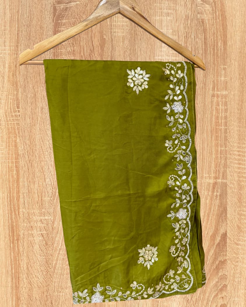 Pure H.O. Silk Saree with Floral Handwork & Designer Border