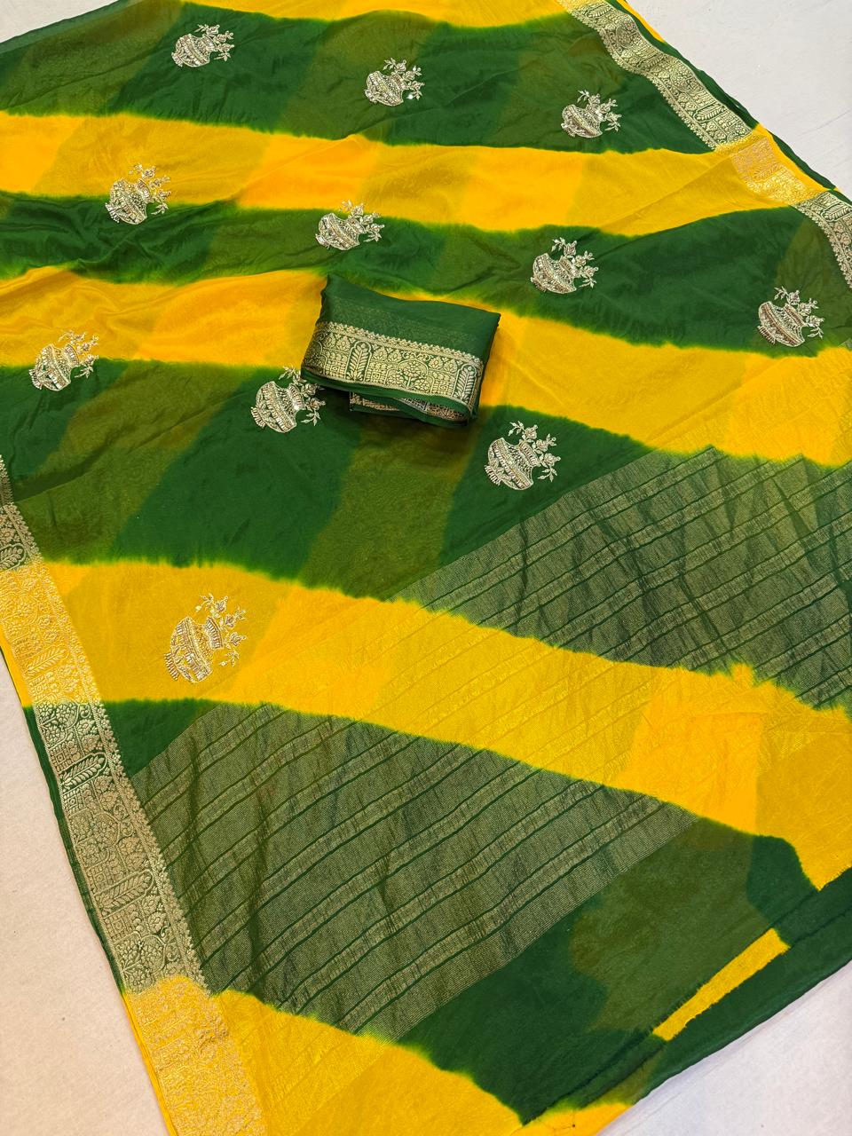 Designer Semi Chinon Saree With Handwork