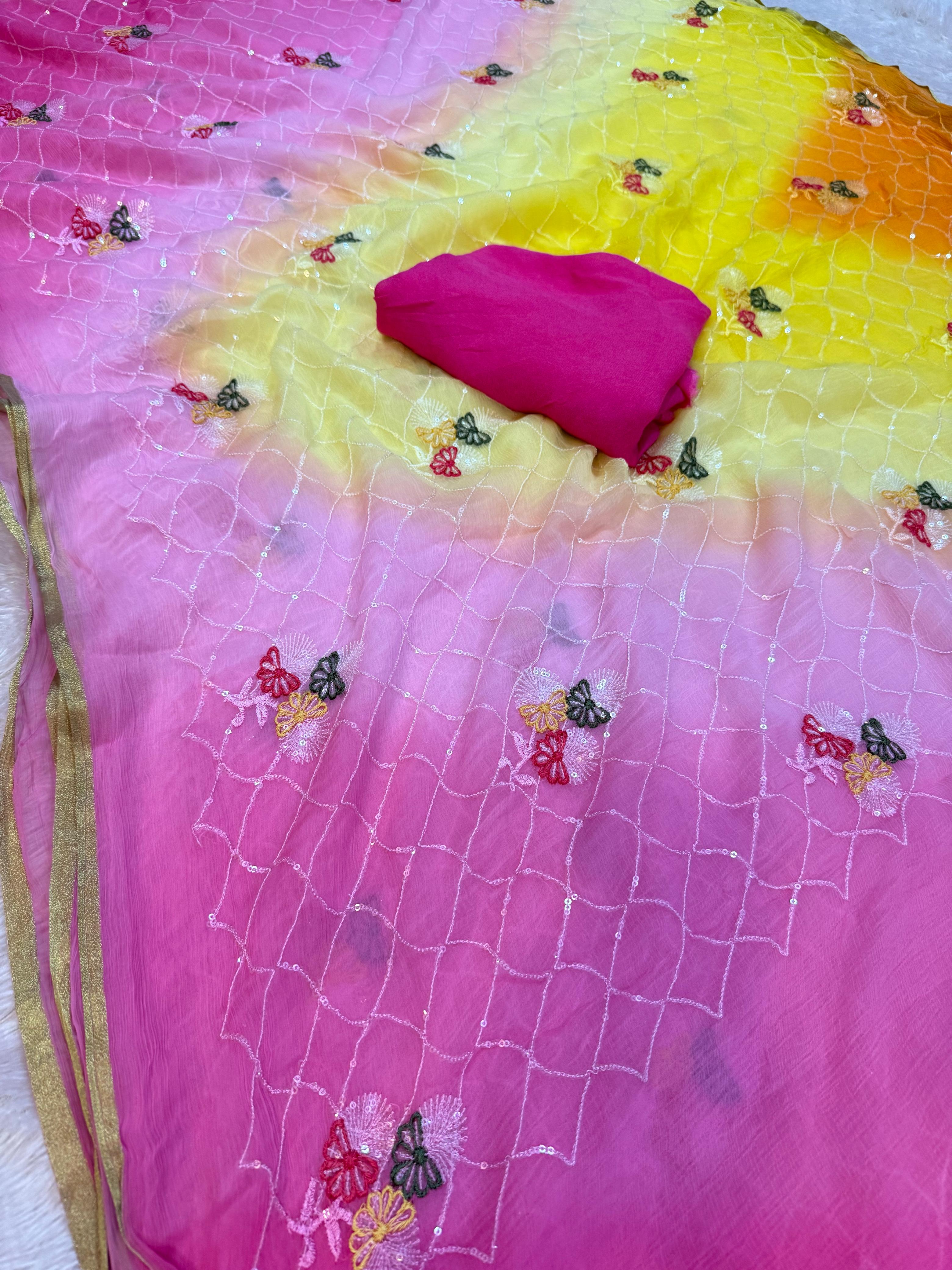 Designer Pure Chiffon Saree With Handwork