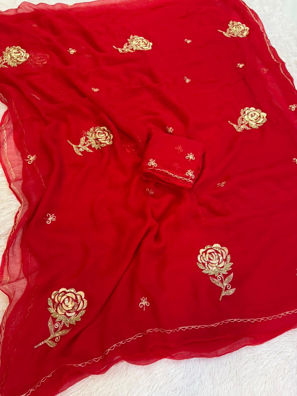 Beautiful Chiffon Saree With Handwork Butta