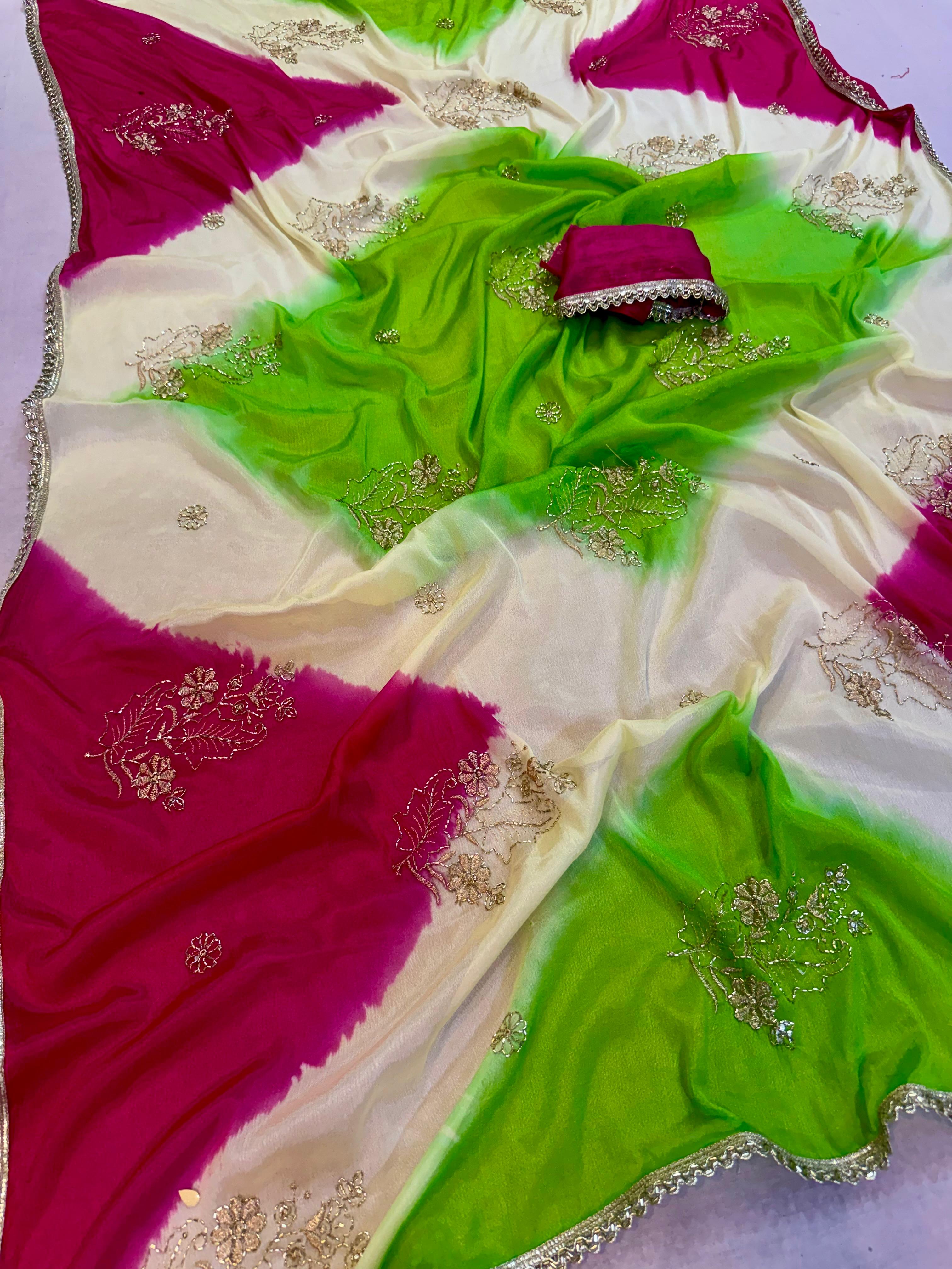 Beautiful Multi Dye Saree With Fancy Work