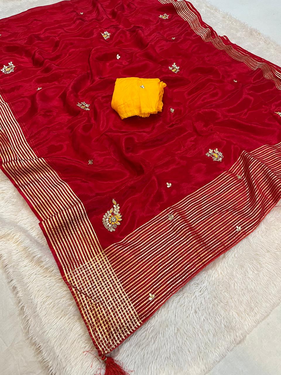 Beautiful H O Silk Saree With Handwork