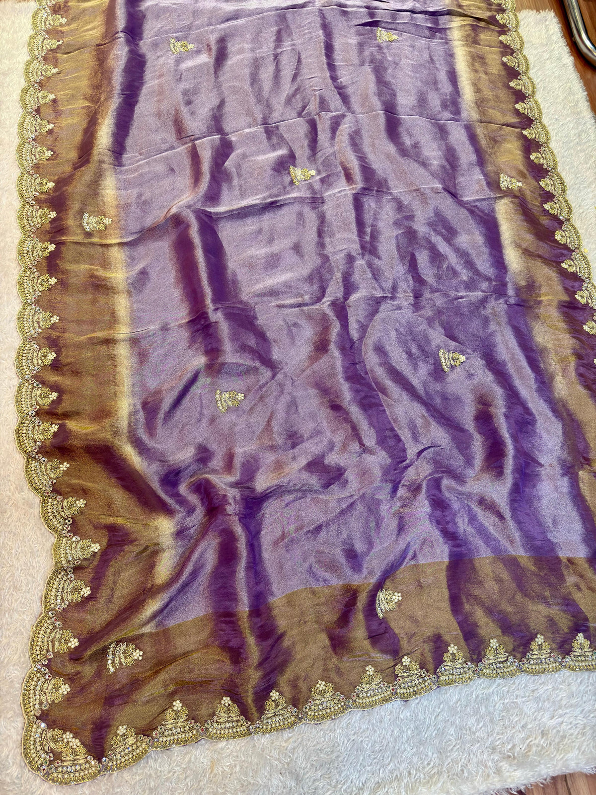 Beautiful Tissue Saree With Designer Handwork
