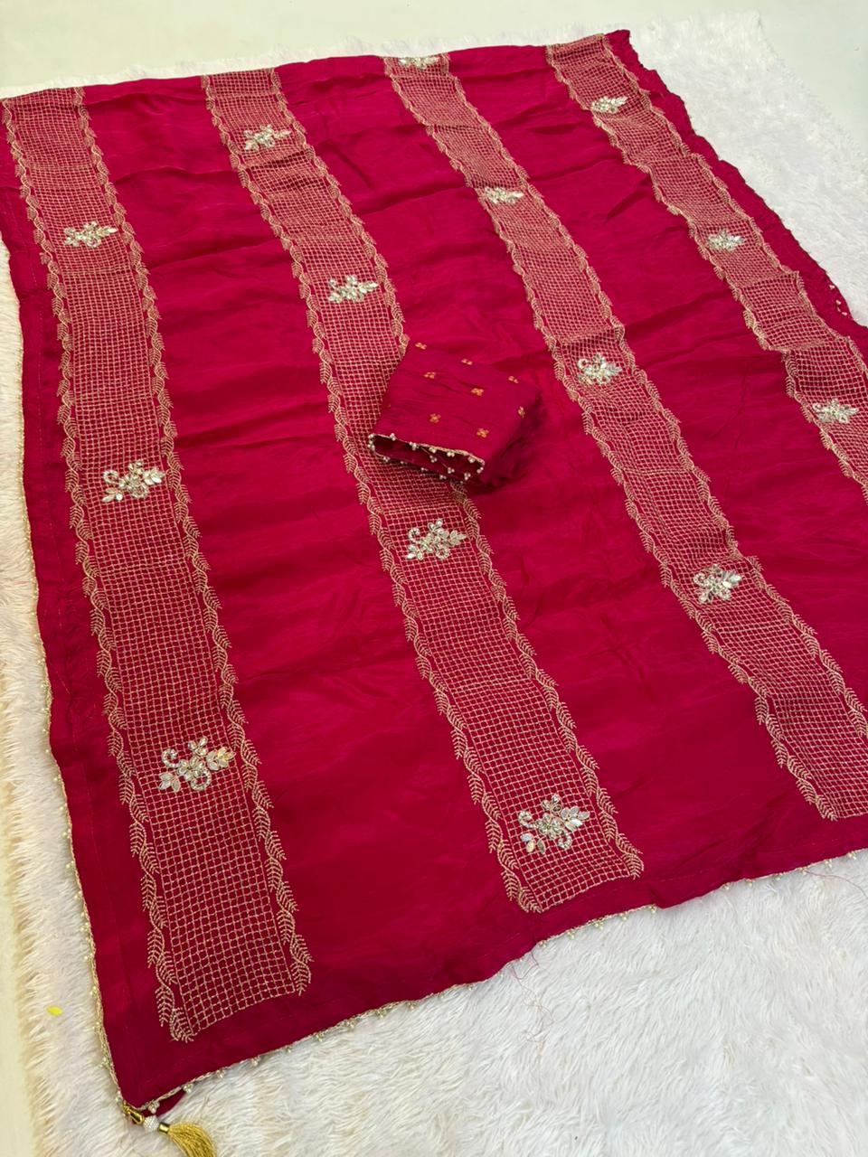 Designer Pure H O Silk Saree With Zari X Handwork