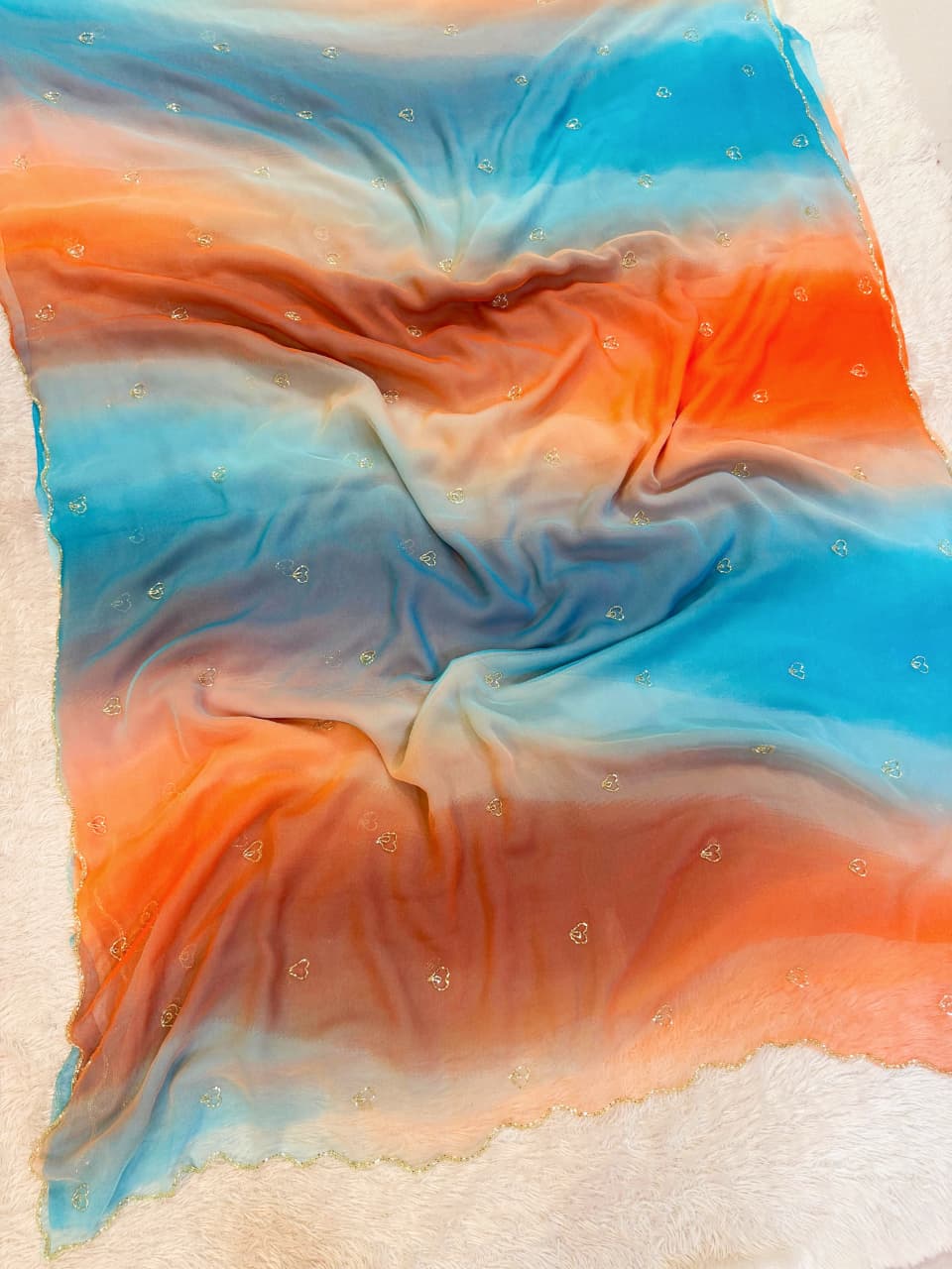 Designer Semi Chiffon Multi Colour Saree with Gold Butti Work