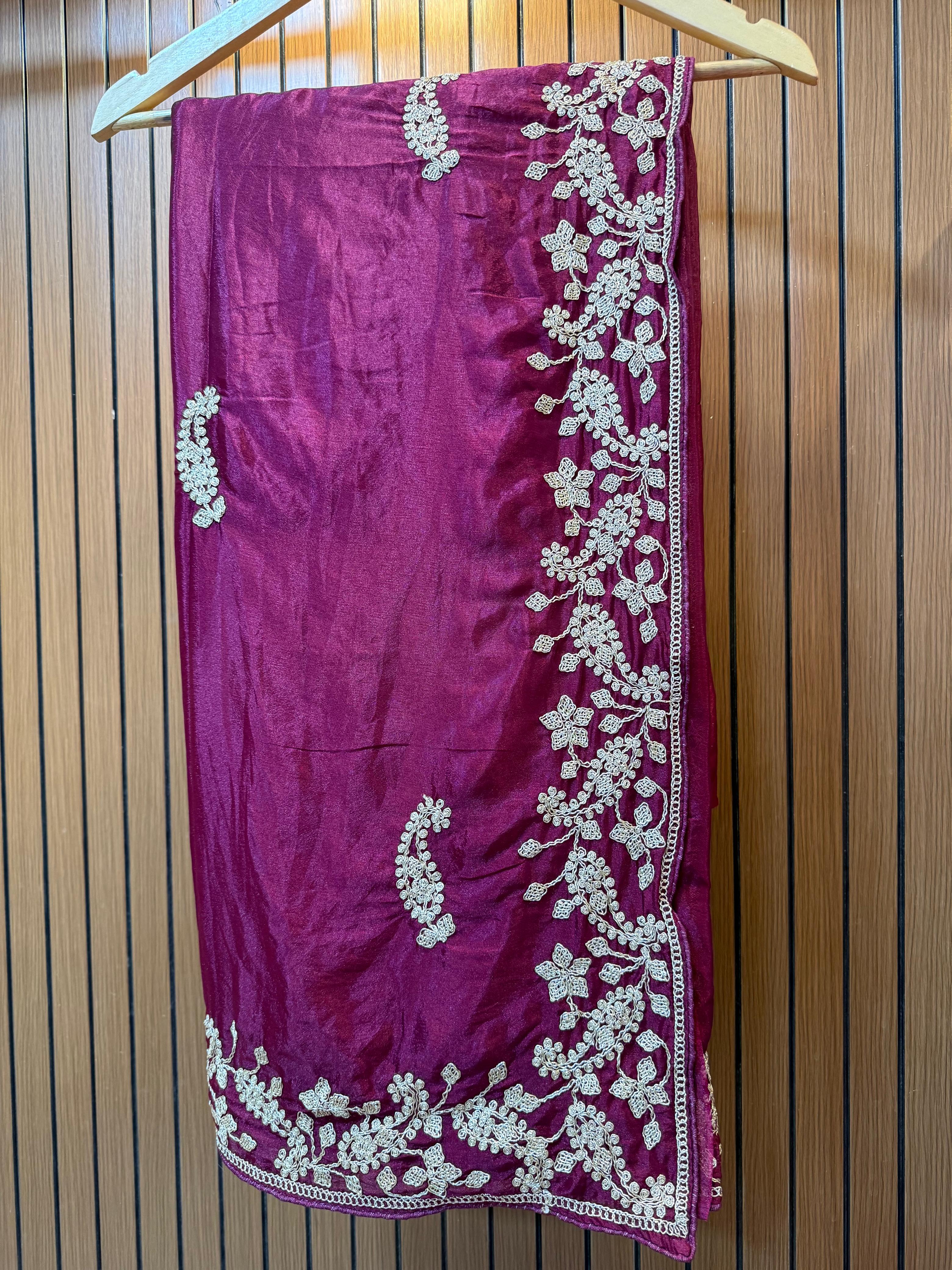 Designer Semi Chinon Saree With Handwork