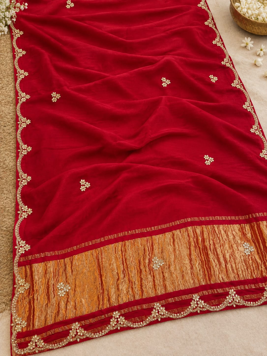 Beautiful Modal Gajji Silk Saree With Handwork