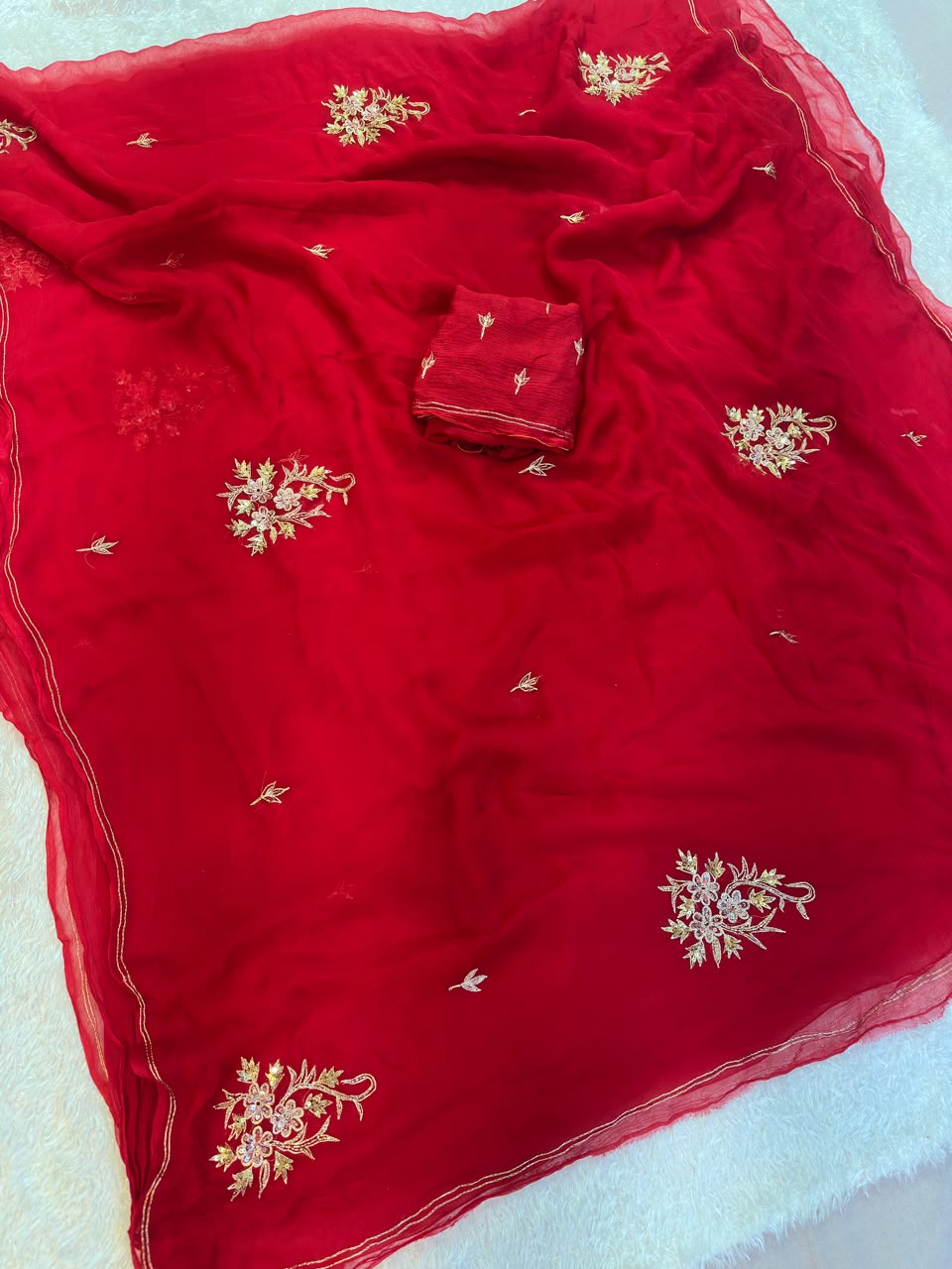 Beautiful Pure Chiffon Saree With Handwork