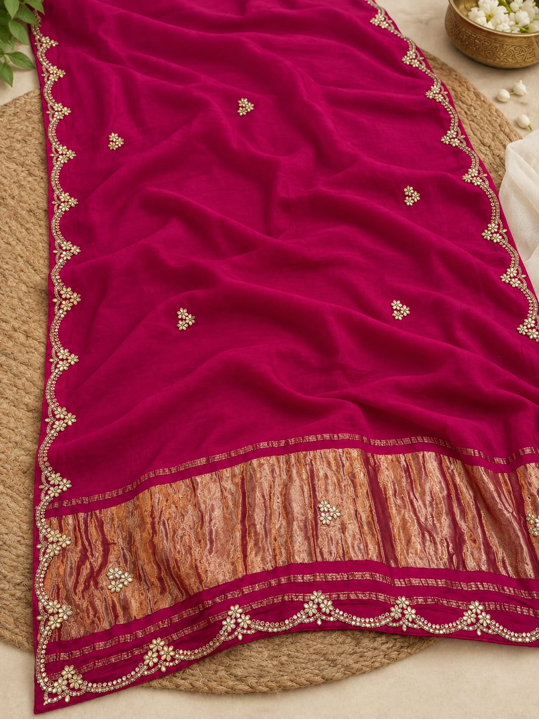 Beautiful Modal Gajji Silk Saree With Handwork