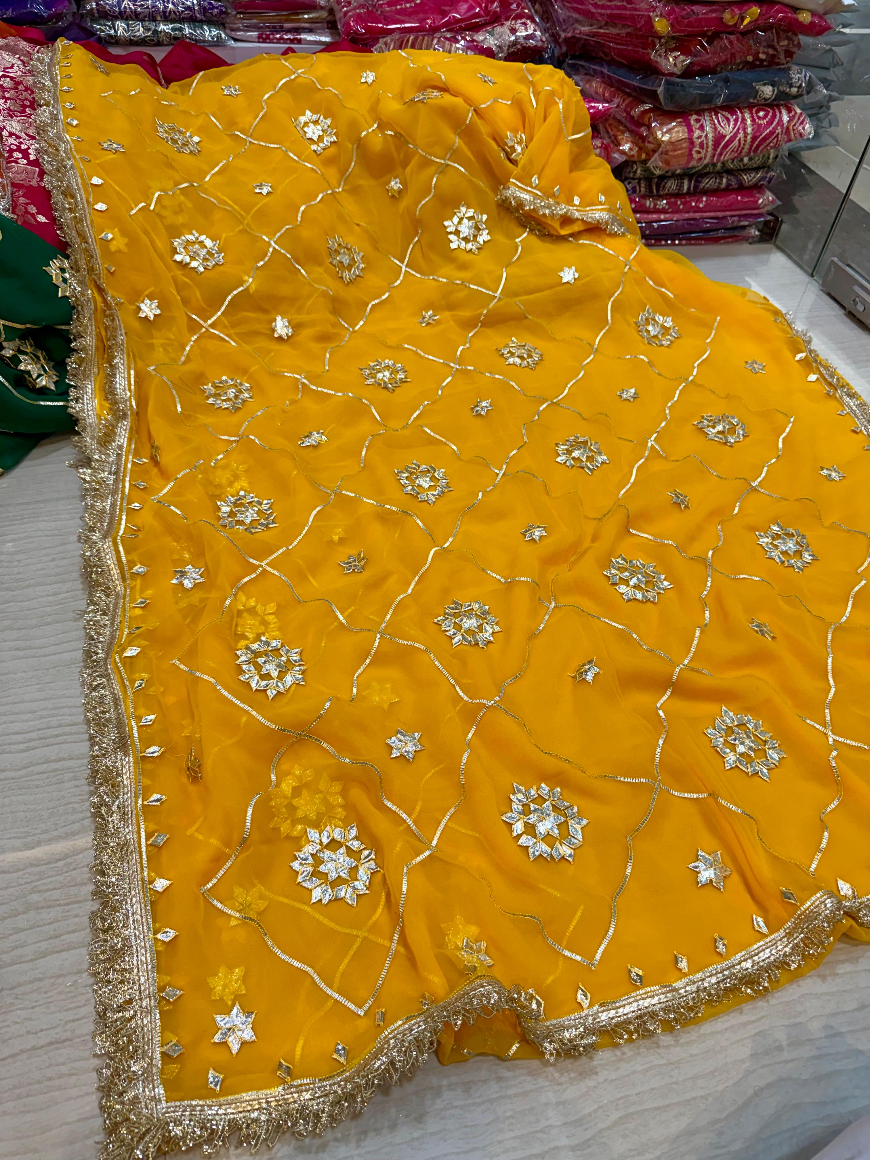 Beautiful Weightless Georgatte Saree With Gottapatti Work