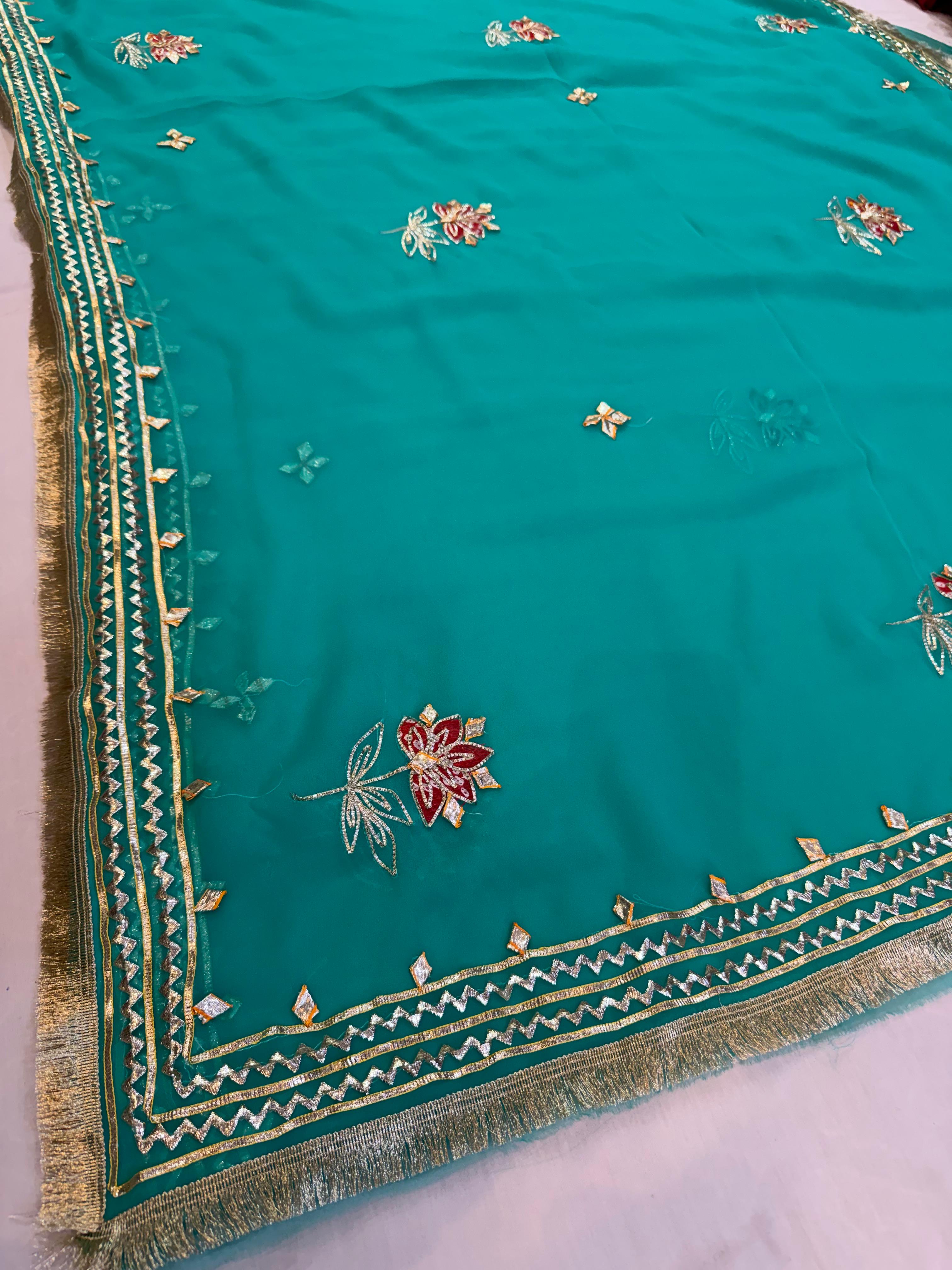 Beautiful Royal Georgatte Saree With Gottapatti Work
