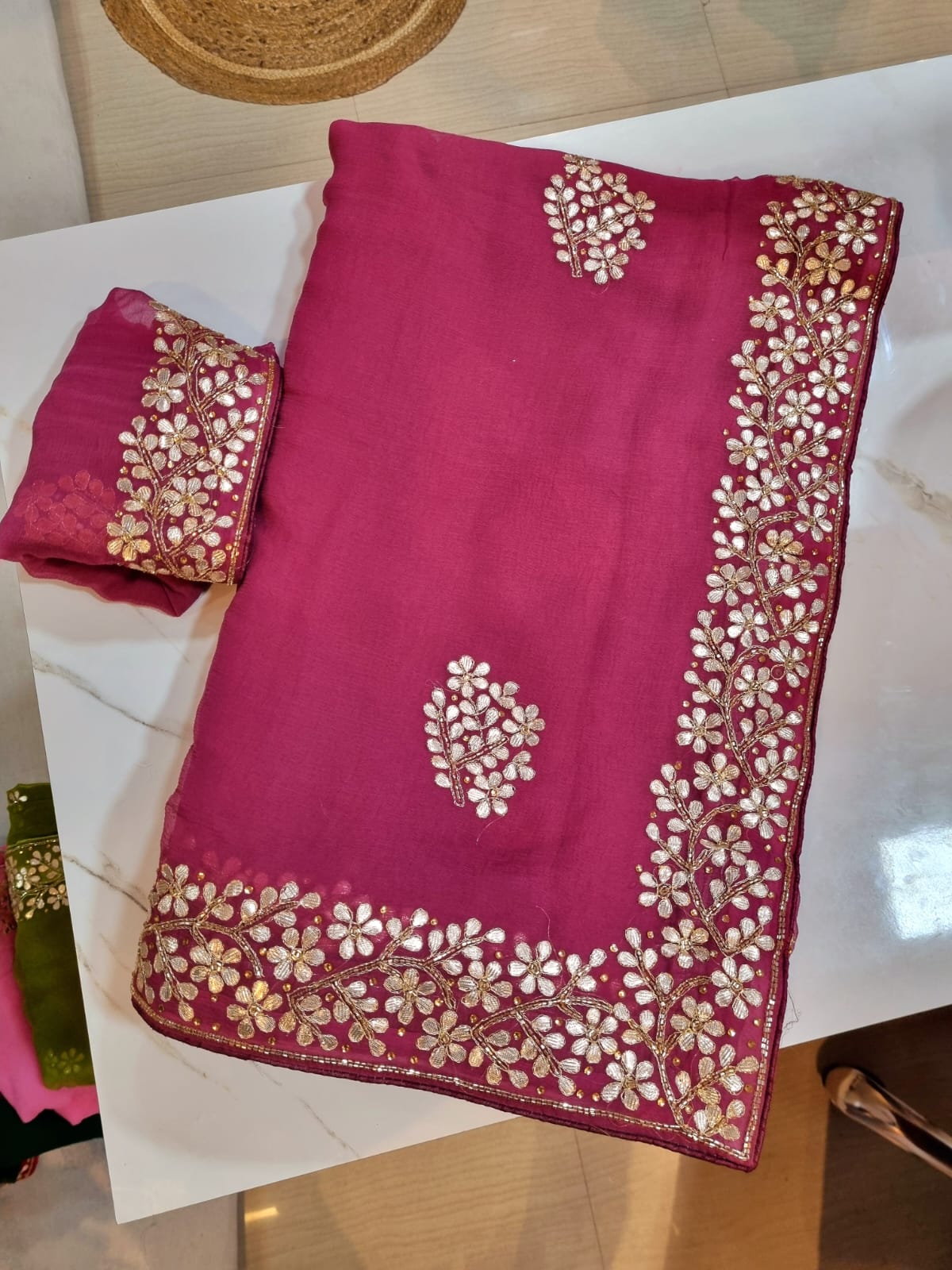 Beautiful Chiffon Saree With Gottapatti Work