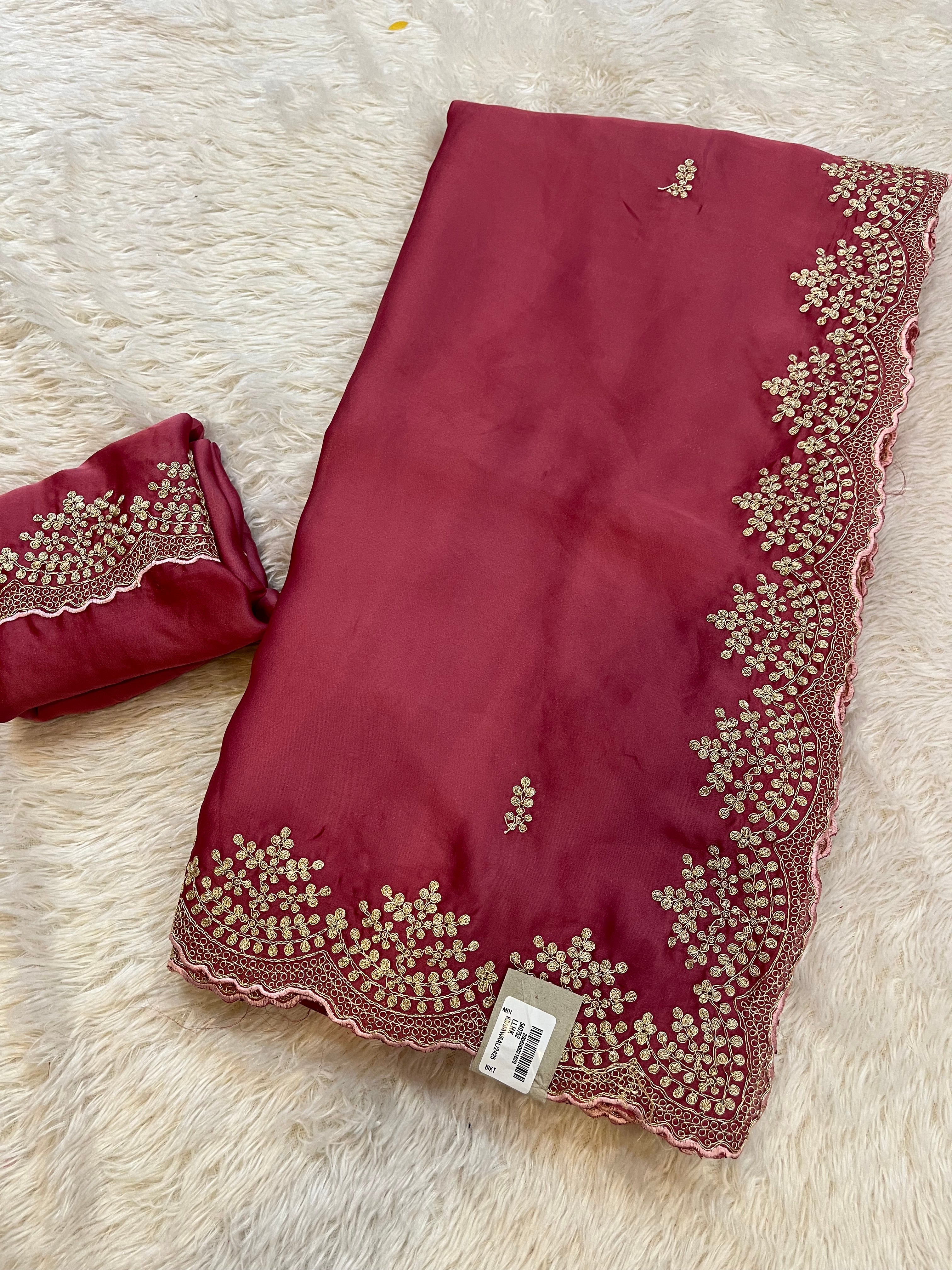 Beautiful Satin Silk Saree With Pittan Work