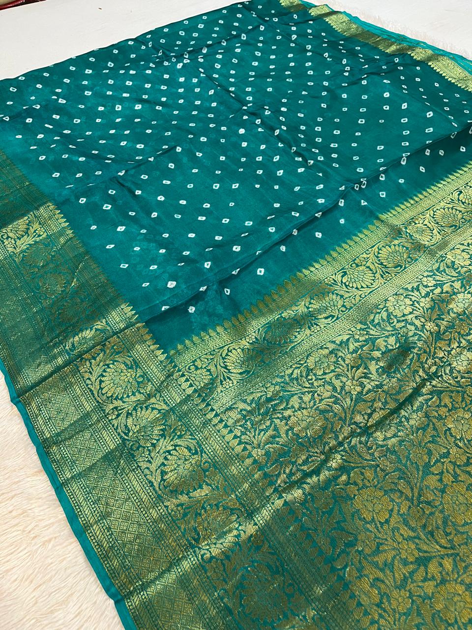 Tapeta Silk Hand Bandhej Saree With Weaving Work