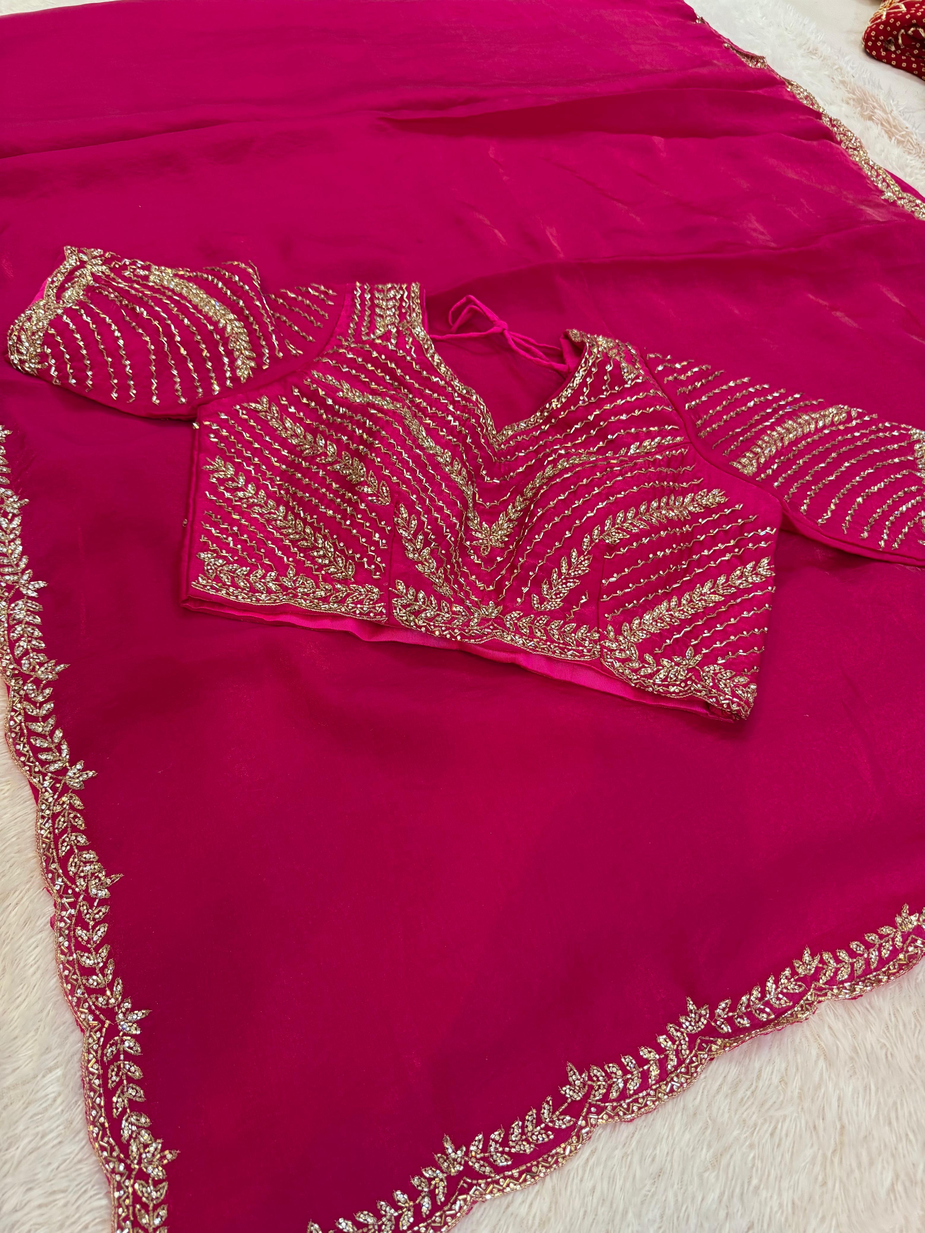 Designer Fendi Silk Saree With Handwork X Ready To Ware Blouse