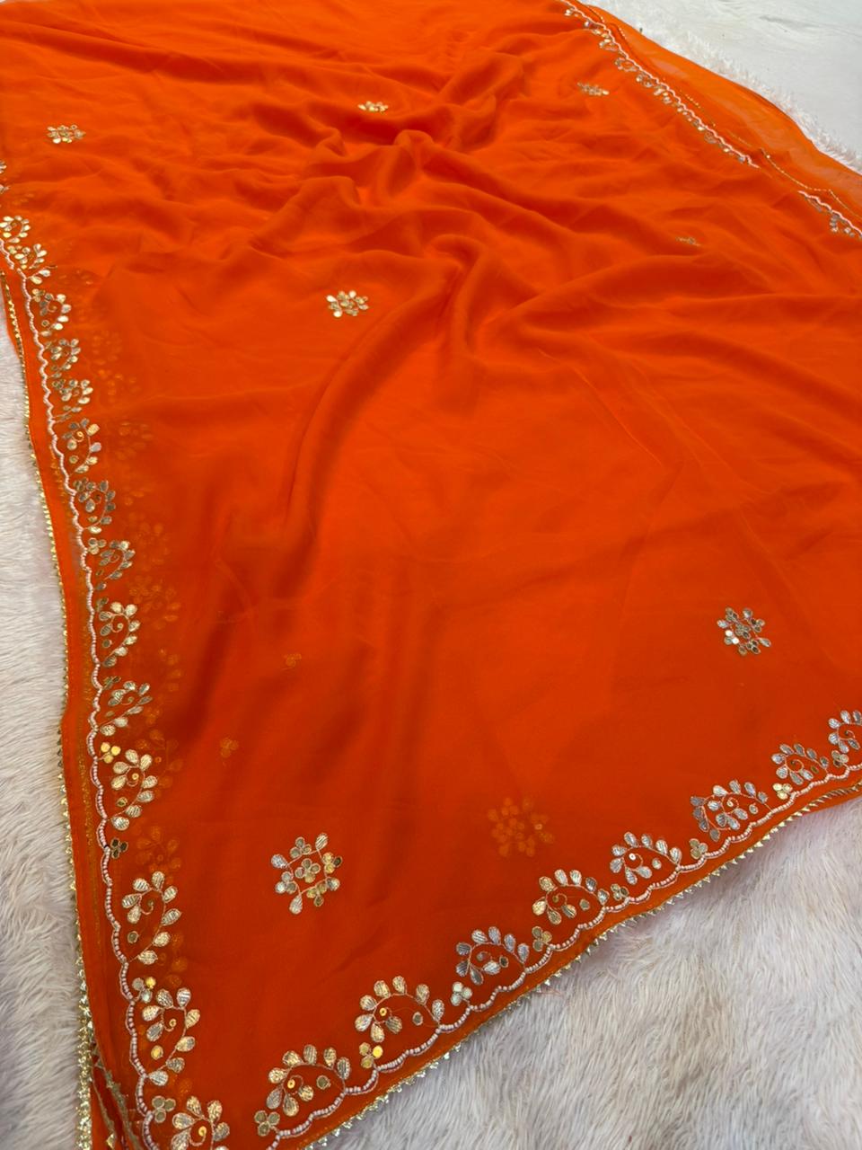 Latest Georgatte Saree With Handwork