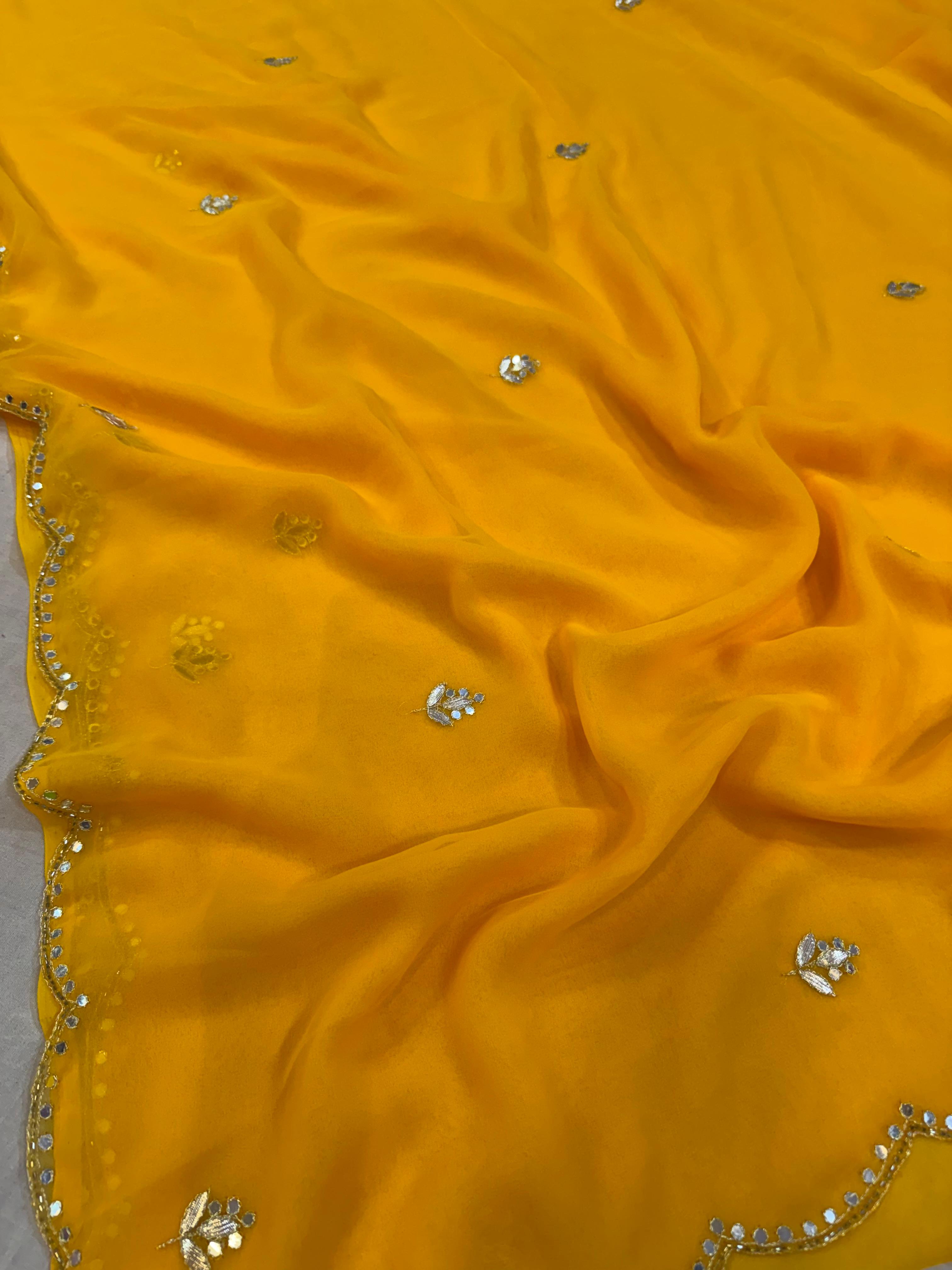 Beautiful Royal Georgatte Saree With Handwork
